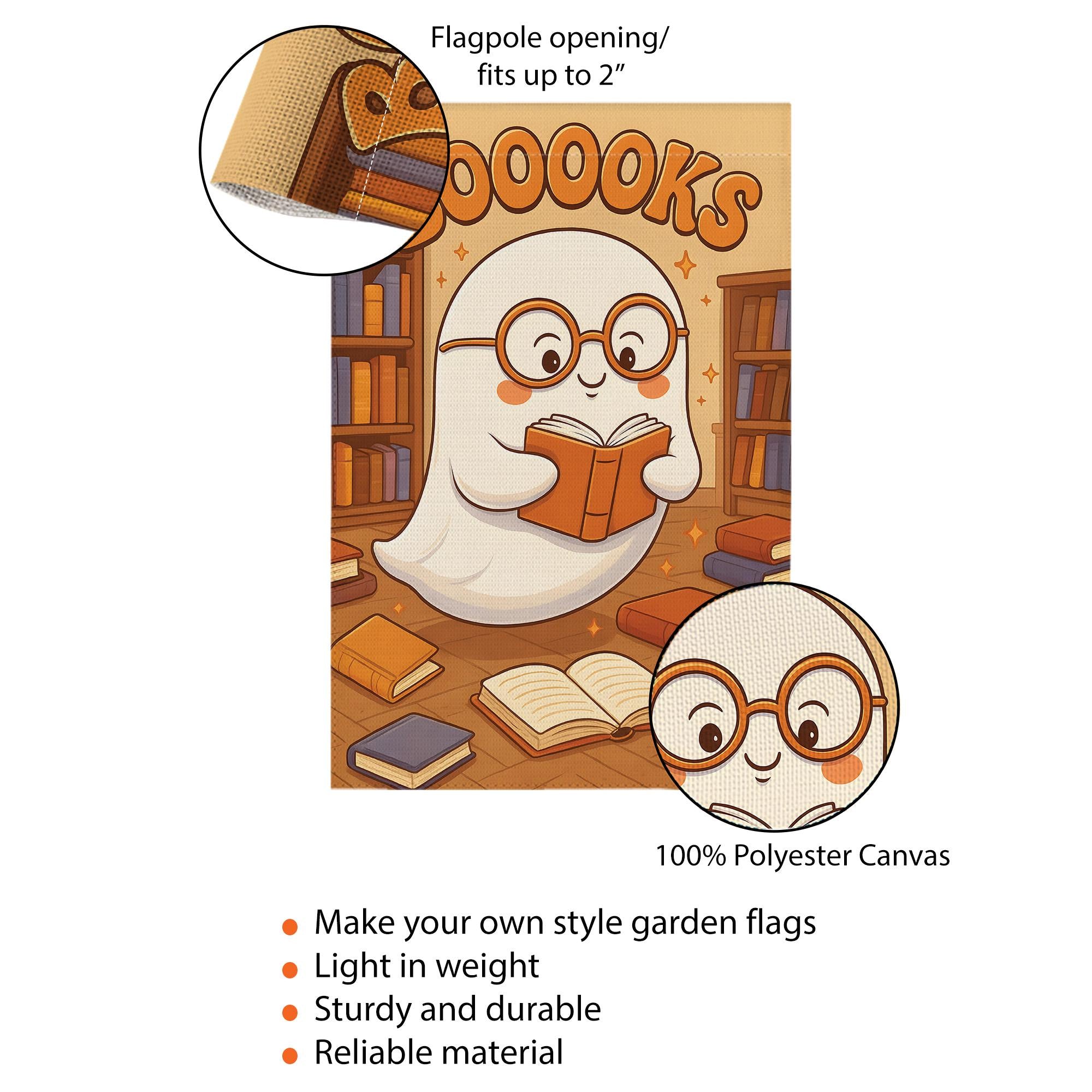 Booooks Ghost Garden Flag, Cute Halloween Decor for Book Lovers, Spooky Season Bookworm Yard Art, Bookish Porch Sign