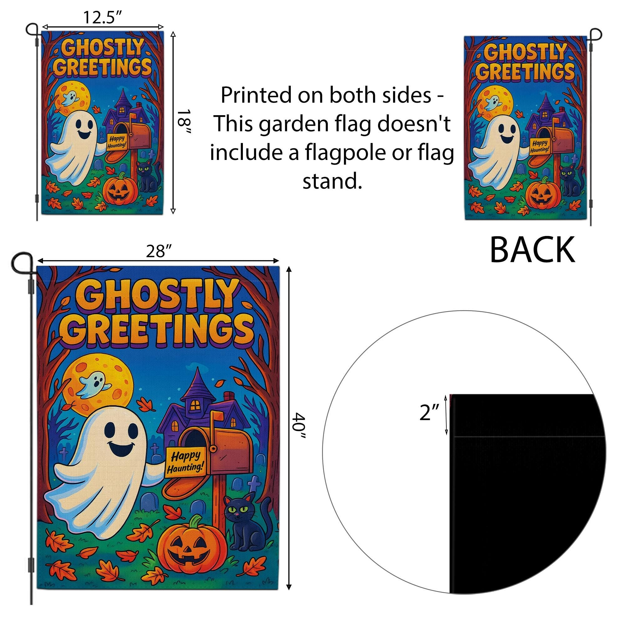 Ghostly Greetings Halloween Garden Flag, Cute Ghost Yard Decor, Spooky Pumpkin & Black Cat Welcome Banner, Outdoor Fall Decoration
