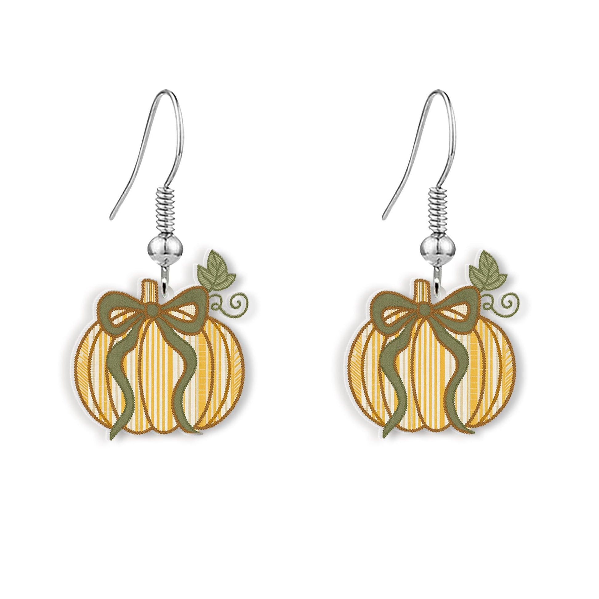 Fall Pumpkin Earrings with Bow - Autumn Stripe Pumpkin Dangle Earrings, Cute Lightweight Fall Jewelry, Thanksgiving Accessory Gift, Novelty