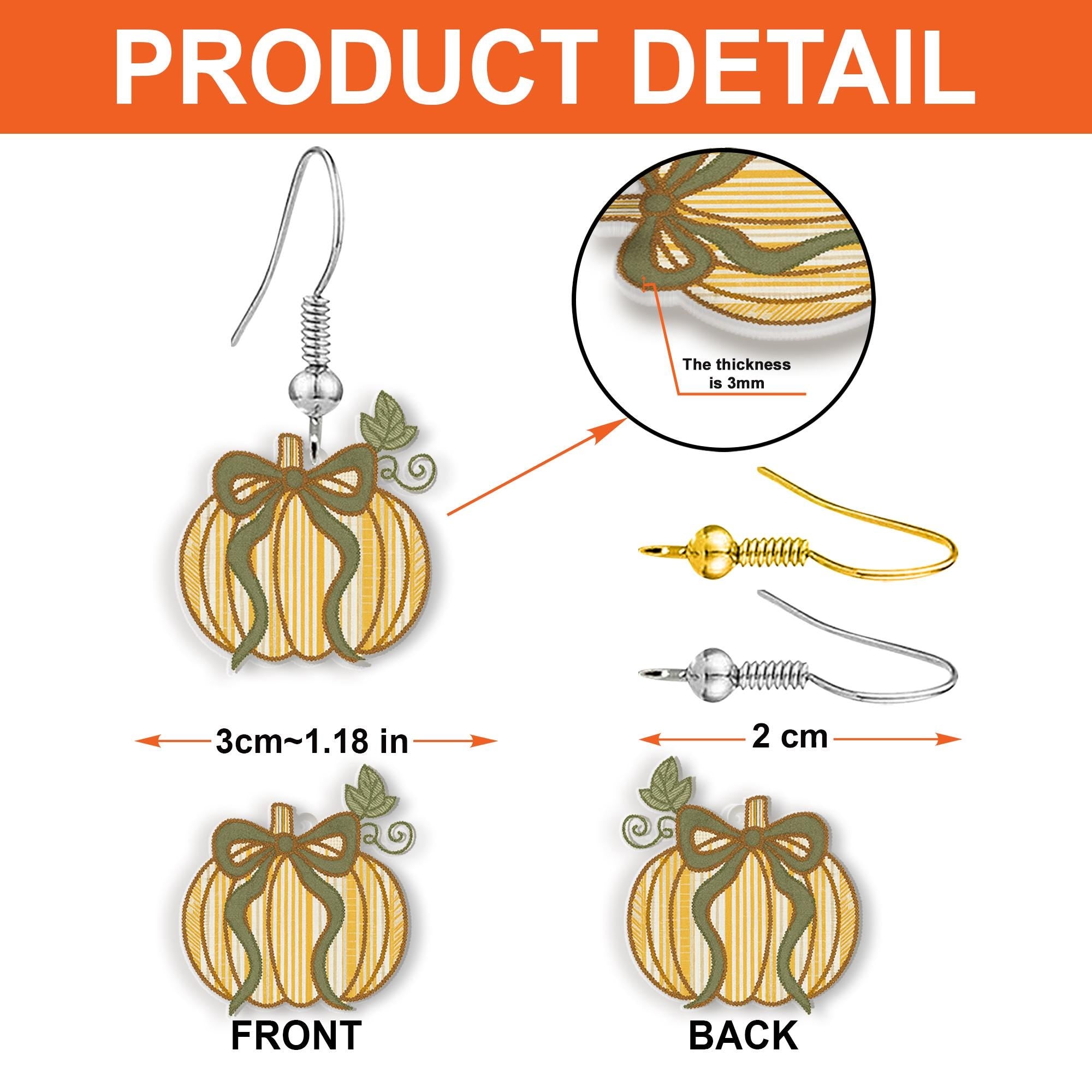 Fall Pumpkin Earrings with Bow - Autumn Stripe Pumpkin Dangle Earrings, Cute Lightweight Fall Jewelry, Thanksgiving Accessory Gift, Novelty