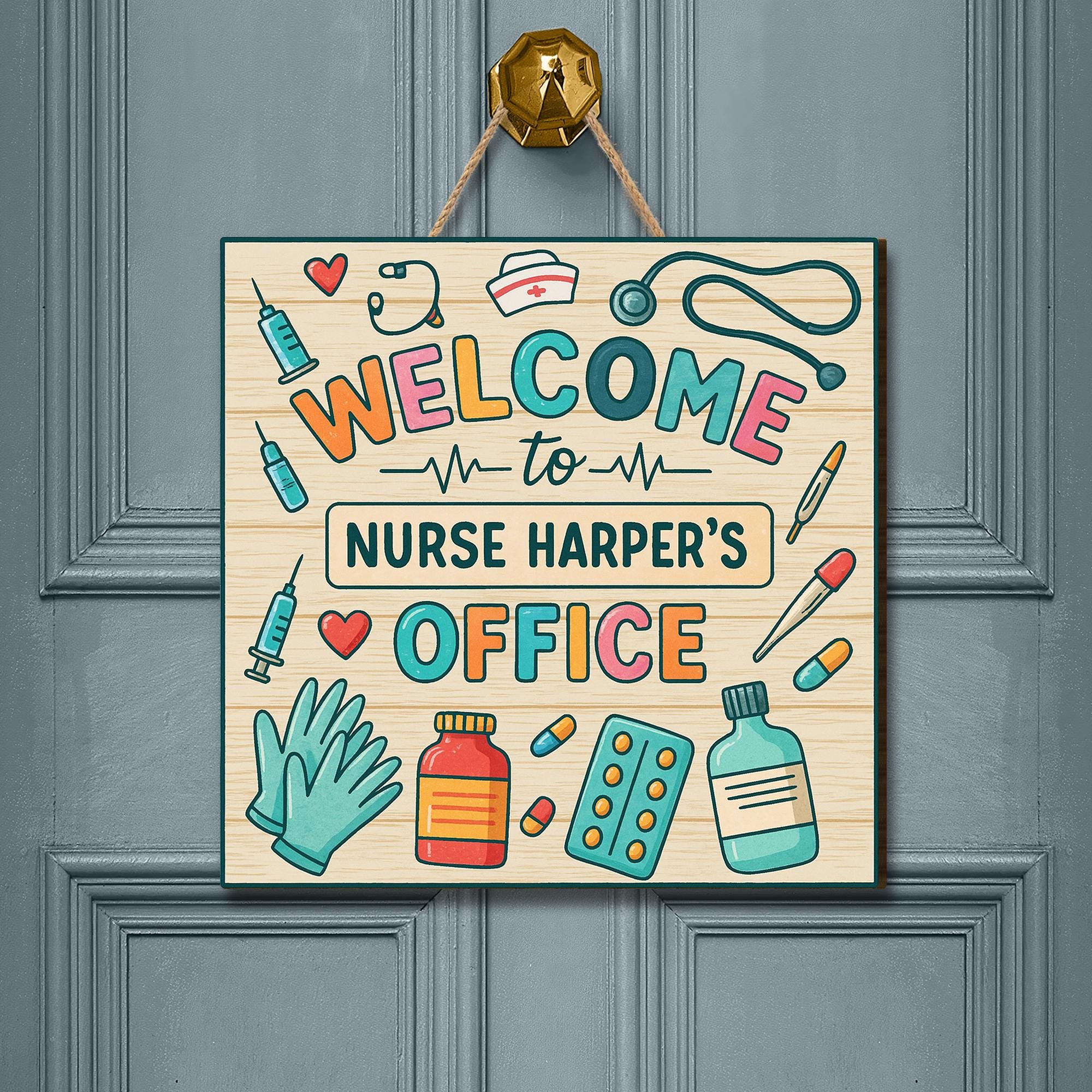 Personalized Nurse Office Sign, Custom Welcome Door Sign for School Nurse, Clinic, Medical Room Decor, Cute Healthcare Wall Art, Doctor Sign