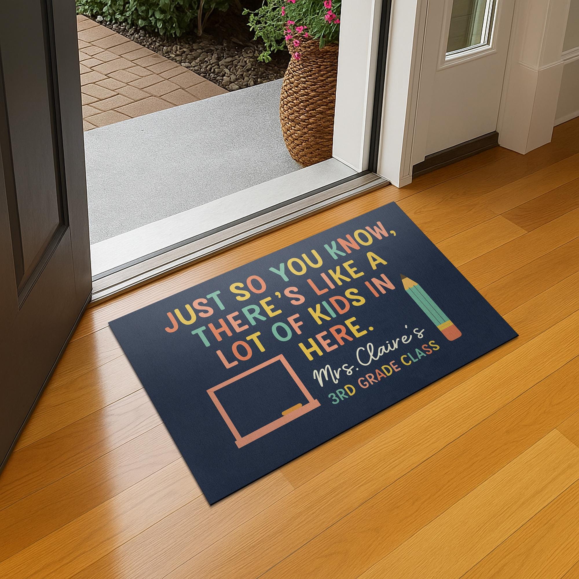 Funny Classroom Doormat - There's Like a Lot of Kids in Here Rug, Personalized Teacher Door Mat for Back to School or Classroom Gift