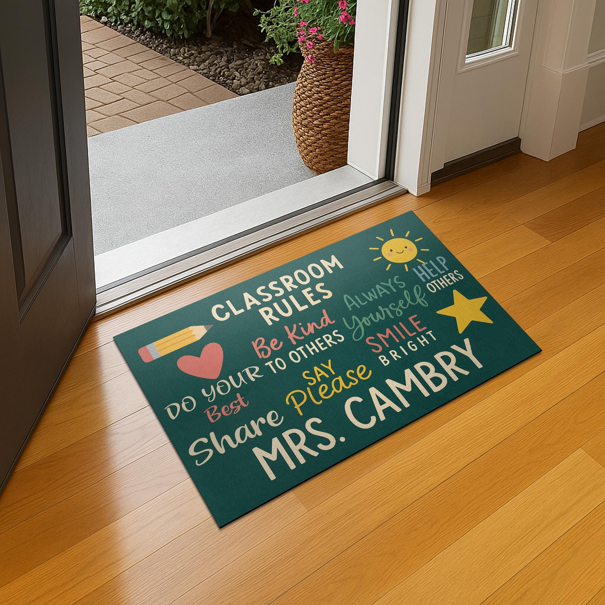 Personalized Classroom Rules Doormat - Custom Teacher Welcome Mat with Positive Quotes, Back to School Rug, Teacher Door Decor, Teacher Mat