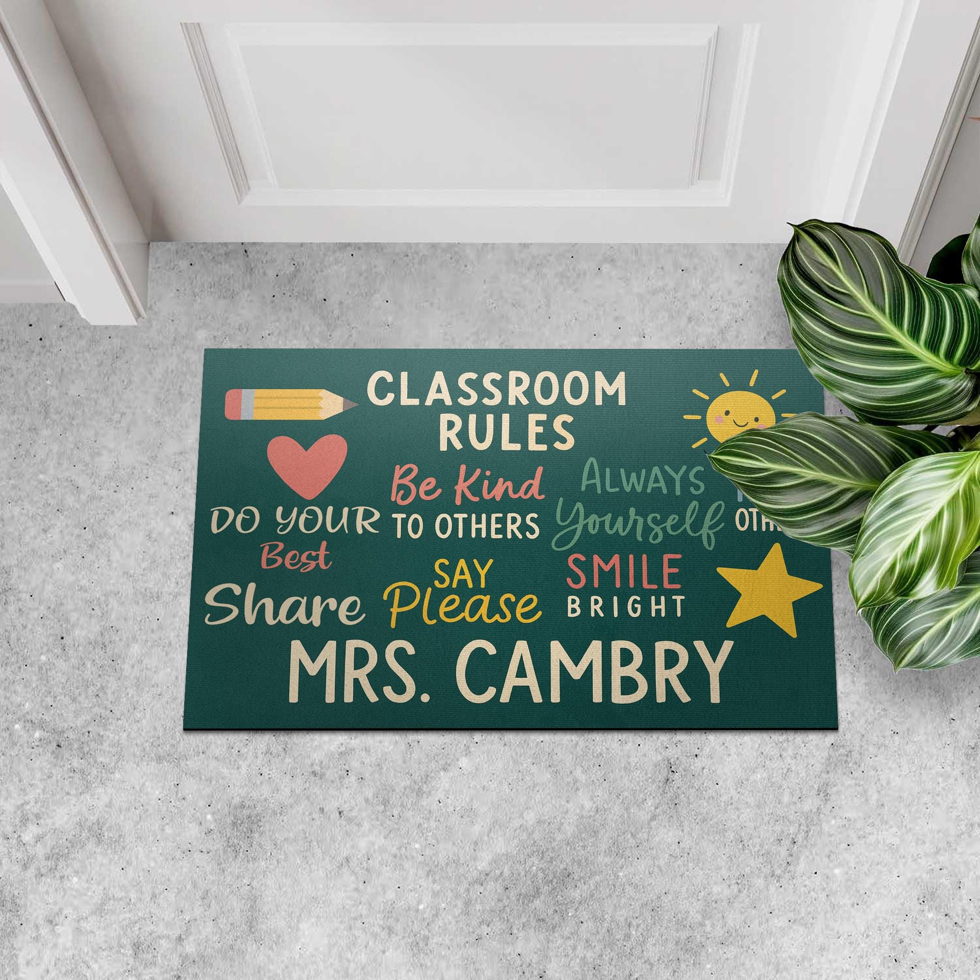 Personalized Classroom Rules Doormat - Custom Teacher Welcome Mat with Positive Quotes, Back to School Rug, Teacher Door Decor, Teacher Mat