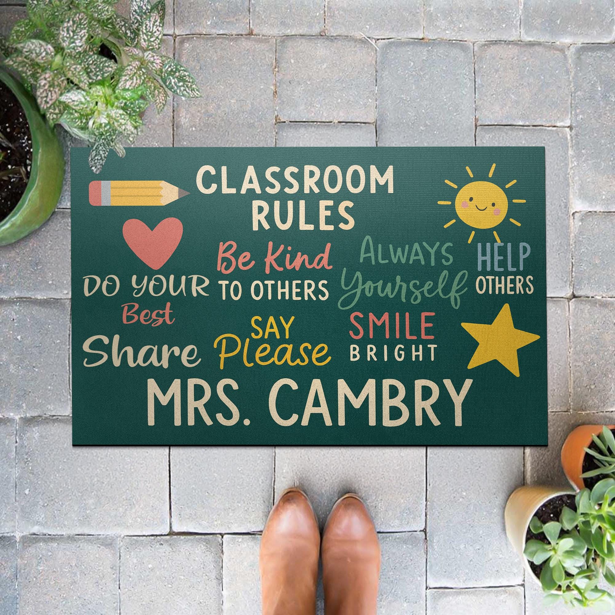 Personalized Classroom Rules Doormat - Custom Teacher Welcome Mat with Positive Quotes, Back to School Rug, Teacher Door Decor, Teacher Mat