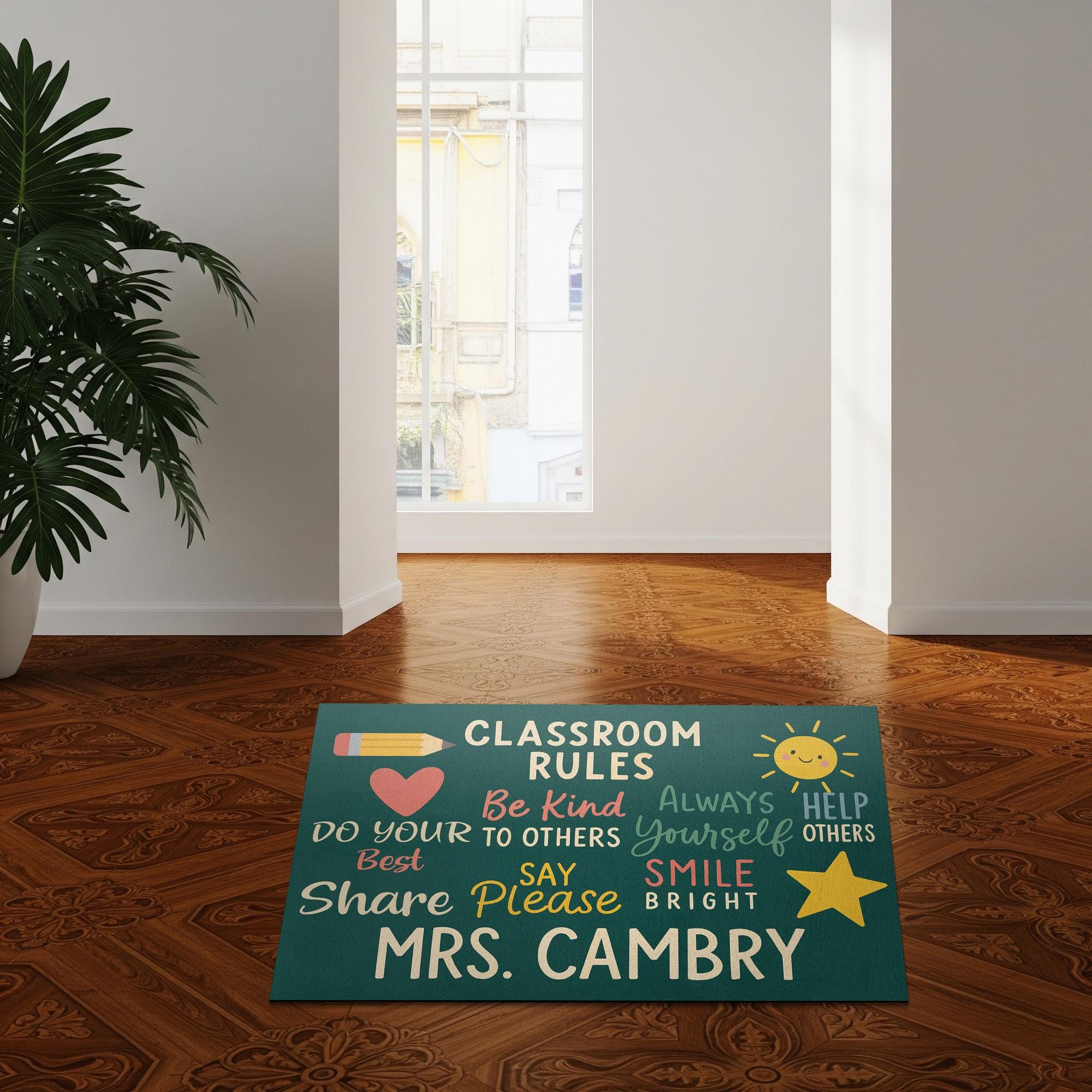 Personalized Classroom Rules Doormat - Custom Teacher Welcome Mat with Positive Quotes, Back to School Rug, Teacher Door Decor, Teacher Mat