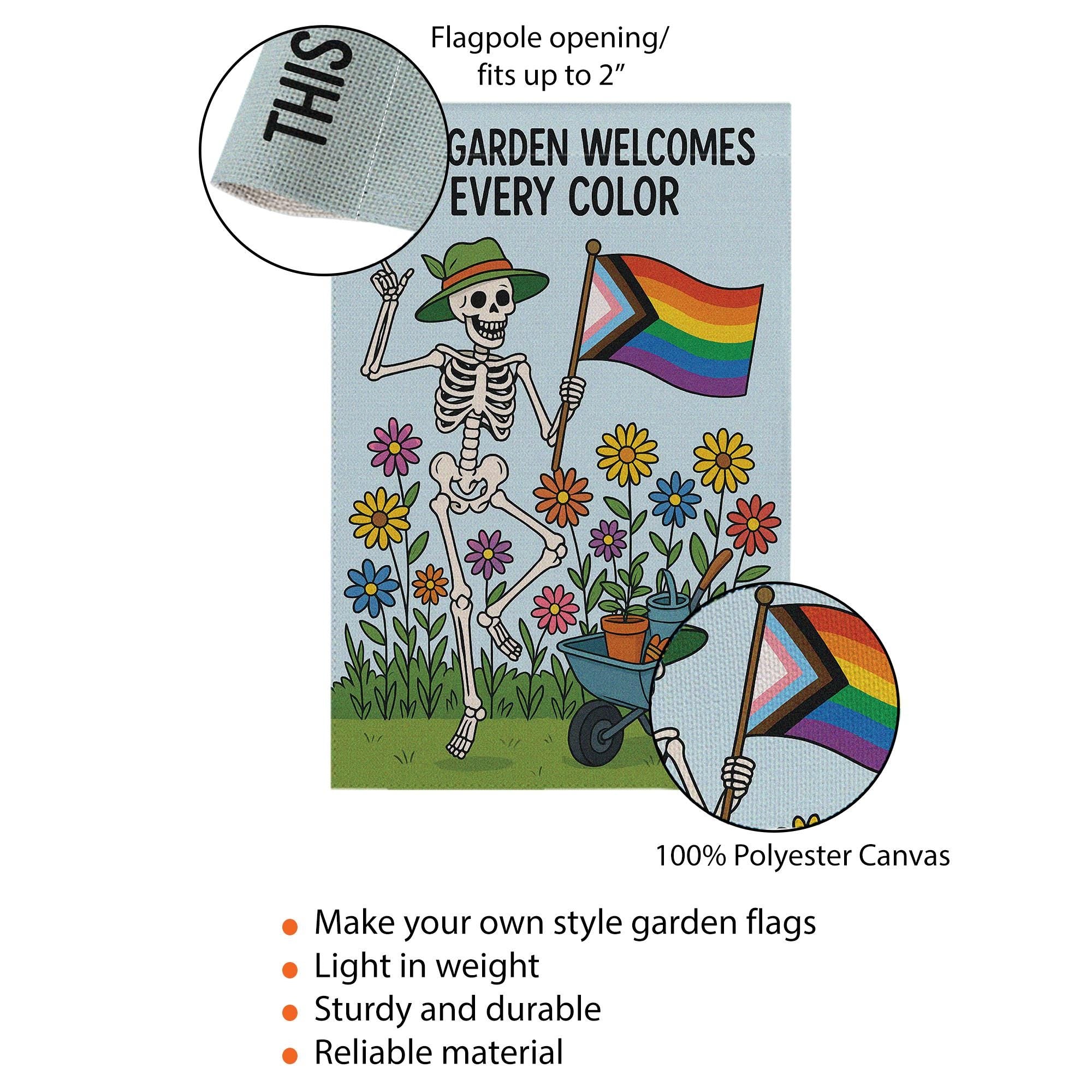 LGBTQ Pride Skeleton Garden Flag, Inclusive Yard Decor, Rainbow Garden Sign, Colorful Equality Flag, Outdoor Spring LGBTQ Banner
