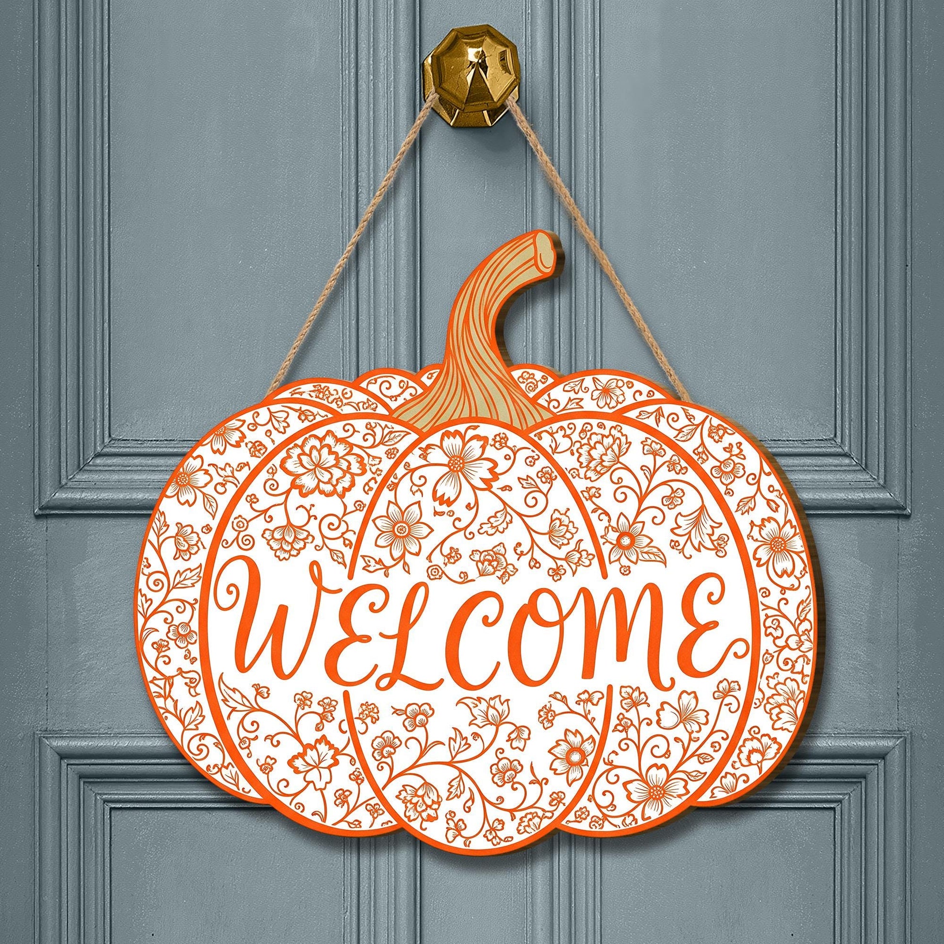 Fall Pumpkin Welcome Sign, Wooden Front Door Hanger, Rustic Autumn Decor, Farmhouse Thanksgiving Porch Sign, Halloween Decoration