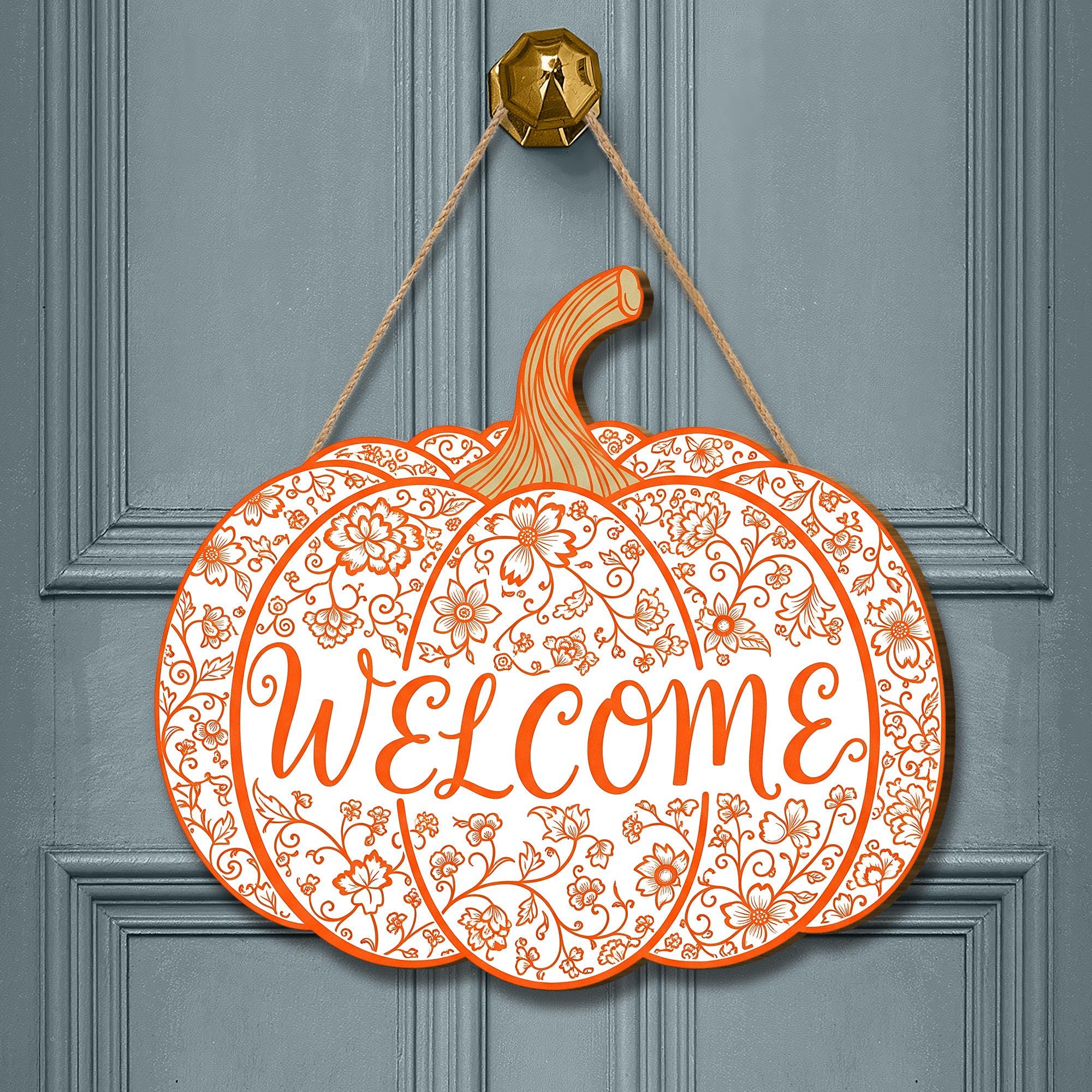 Fall Pumpkin Welcome Sign, Wooden Front Door Hanger, Rustic Autumn Decor, Farmhouse Thanksgiving Porch Sign, Halloween Decoration