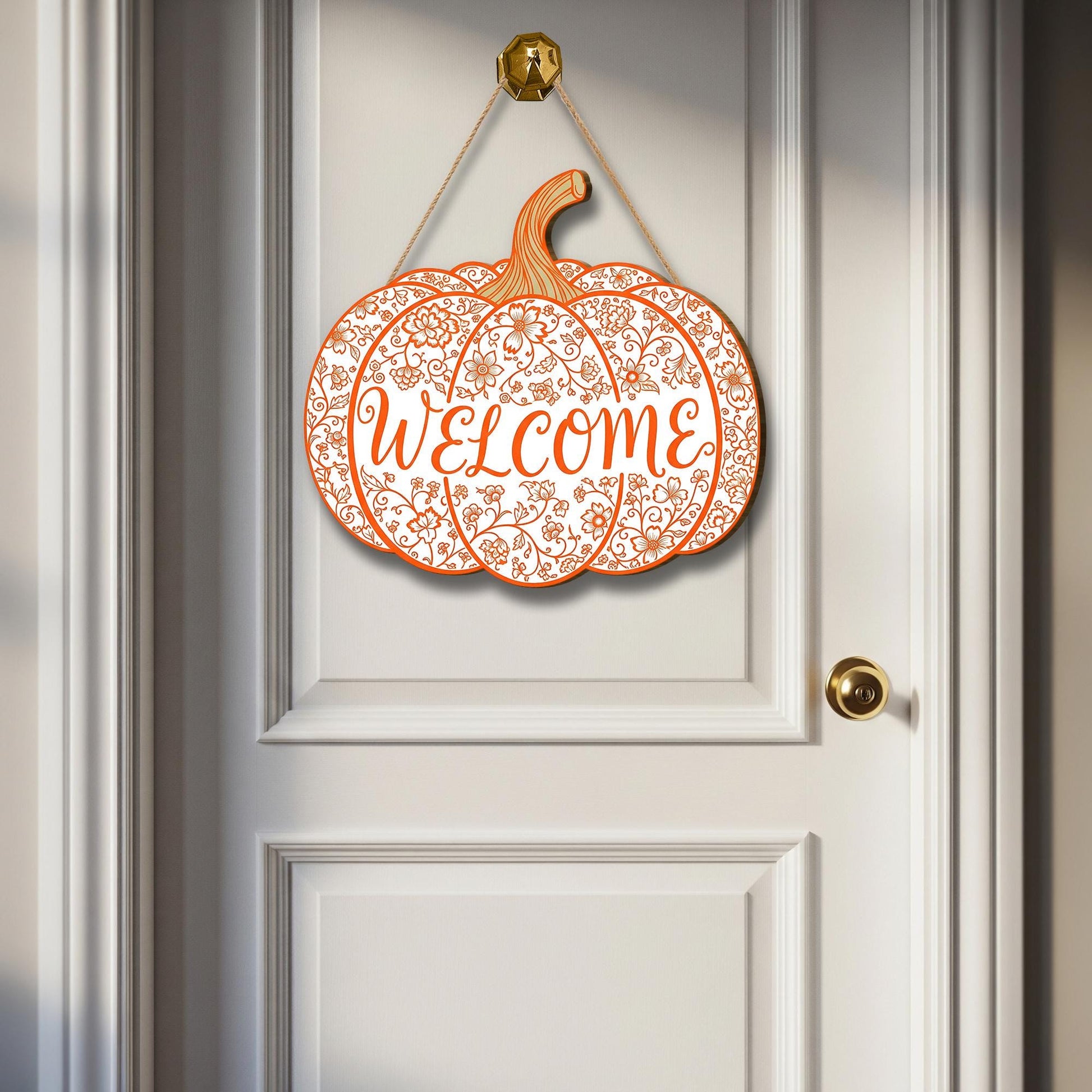Fall Pumpkin Welcome Sign, Wooden Front Door Hanger, Rustic Autumn Decor, Farmhouse Thanksgiving Porch Sign, Halloween Decoration