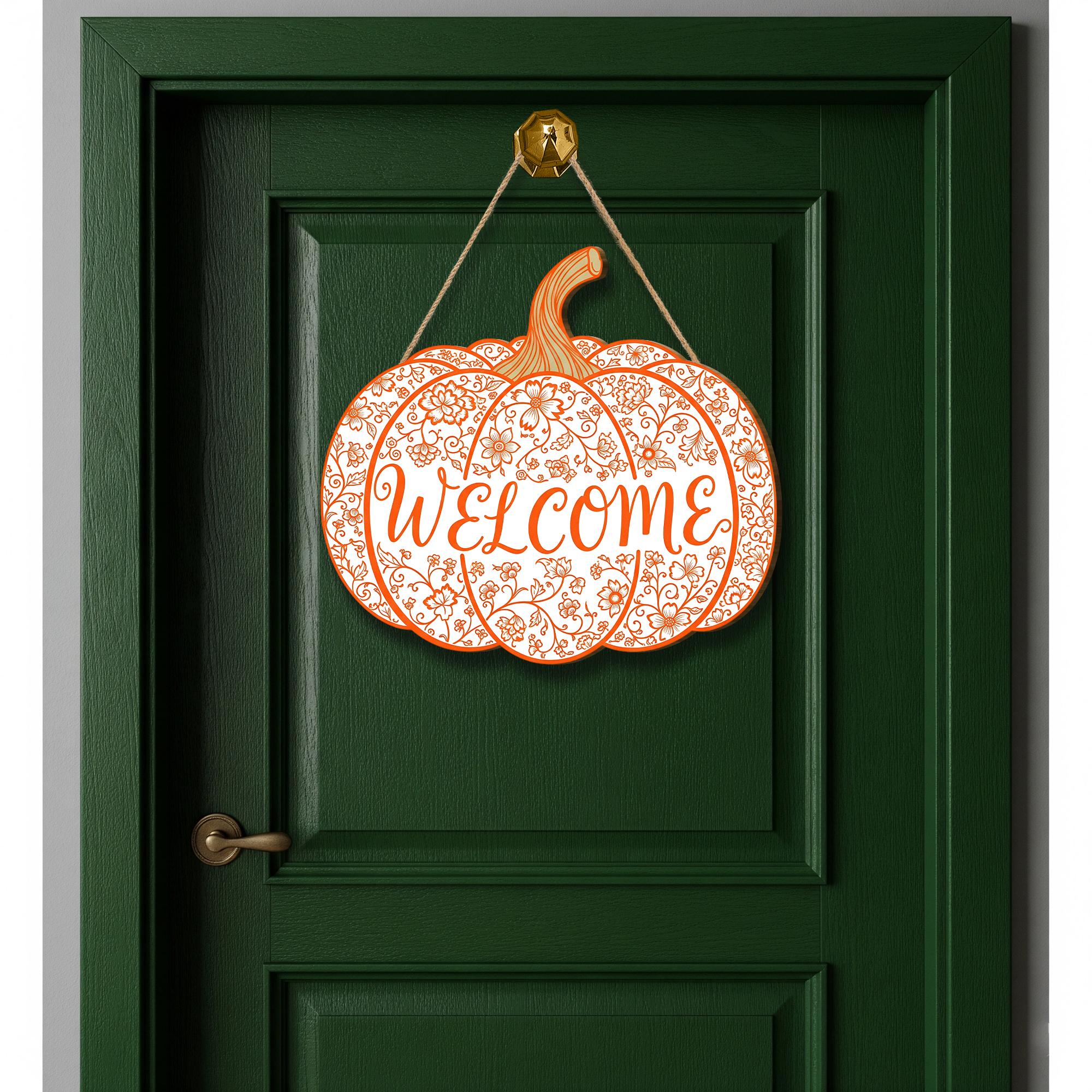 Fall Pumpkin Welcome Sign, Wooden Front Door Hanger, Rustic Autumn Decor, Farmhouse Thanksgiving Porch Sign, Halloween Decoration