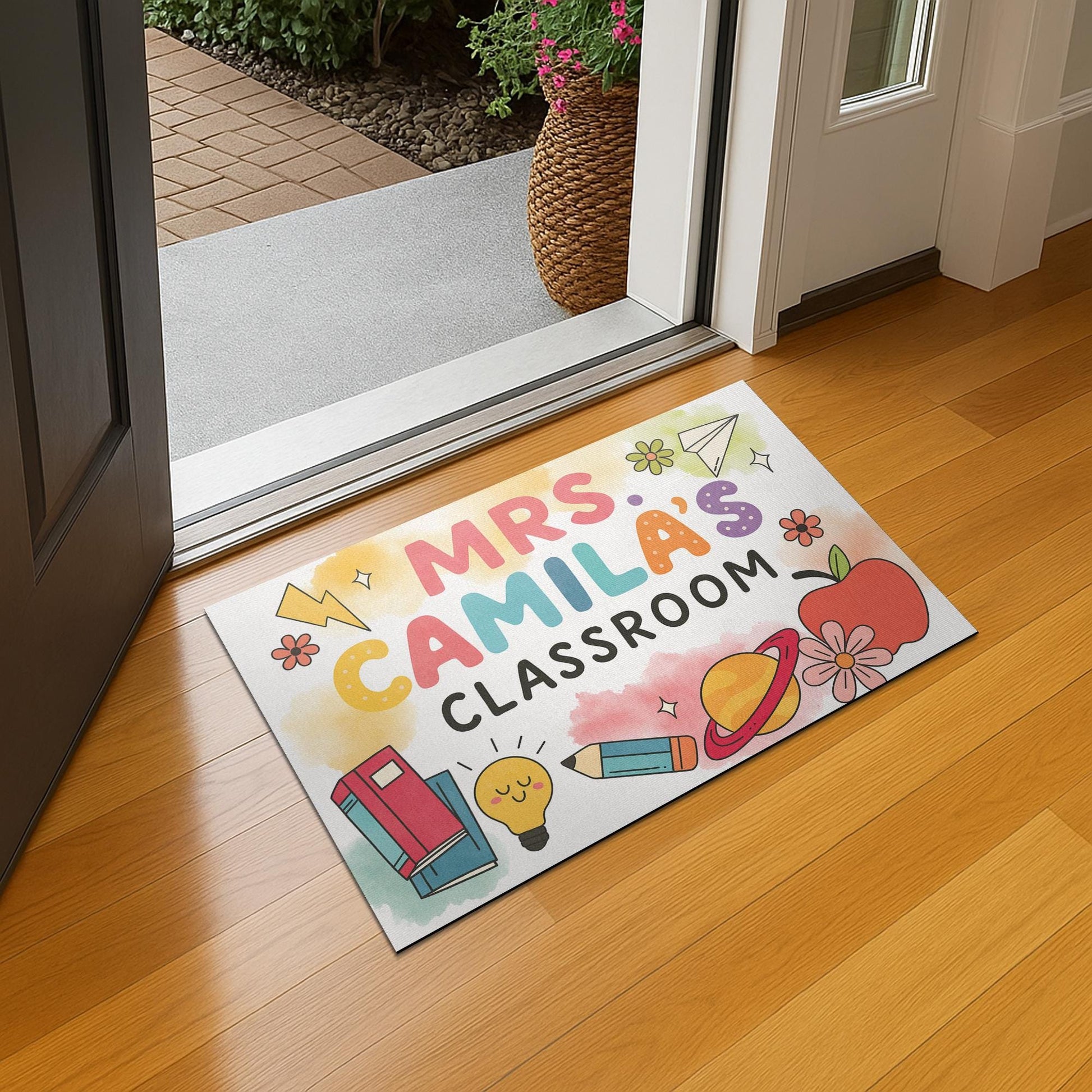 Personalized Teacher Doormat - Custom Classroom Rug with Name and Cute School Icons, Back to School Welcome Mat, Teacher Gift, Fun Teacher
