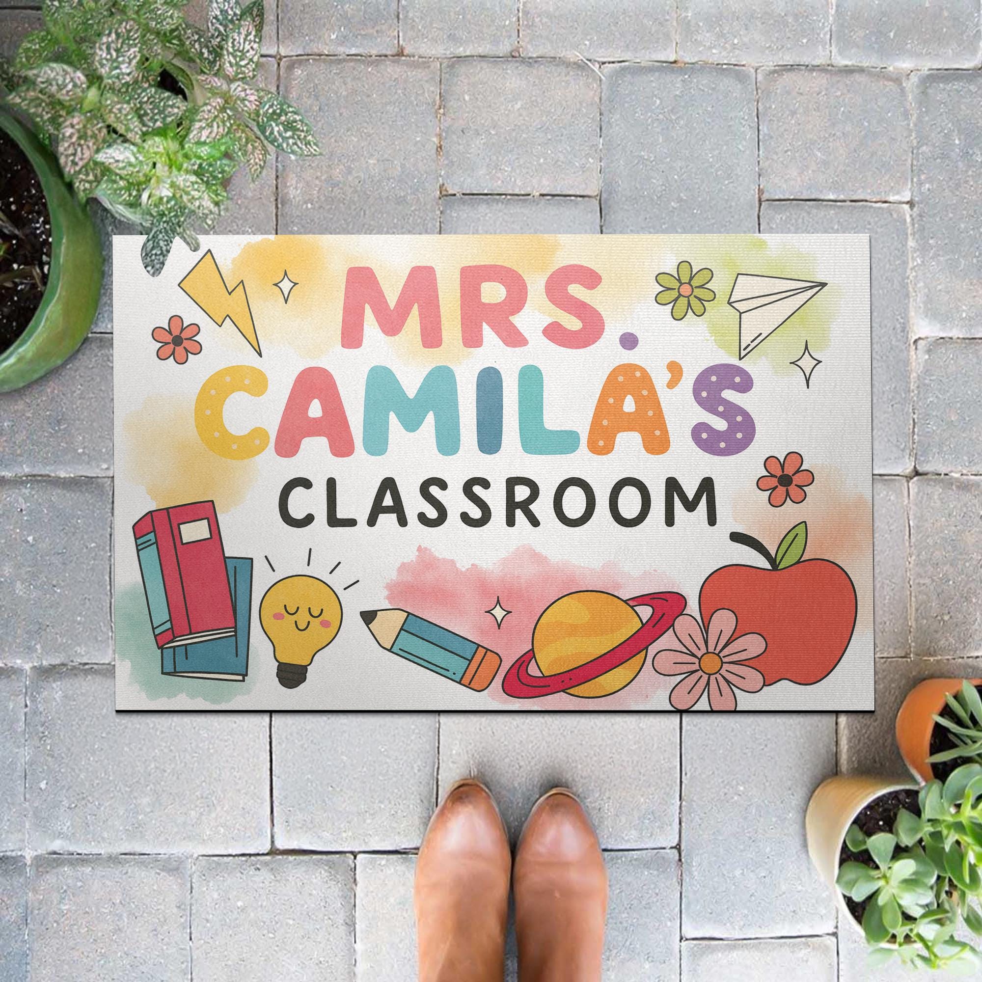 Personalized Teacher Doormat - Custom Classroom Rug with Name and Cute School Icons, Back to School Welcome Mat, Teacher Gift, Fun Teacher