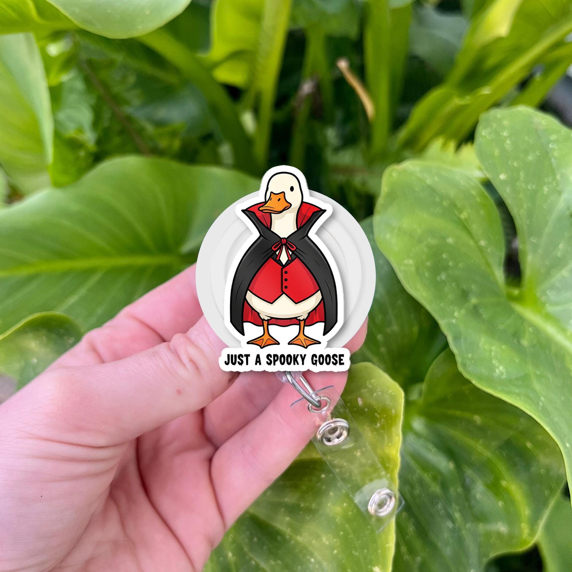 Spooky Goose Badge Reel, Funny Halloween Dracula Goose Retractable ID Holder for Nurses, Teachers, Cute Fall Work Accessory