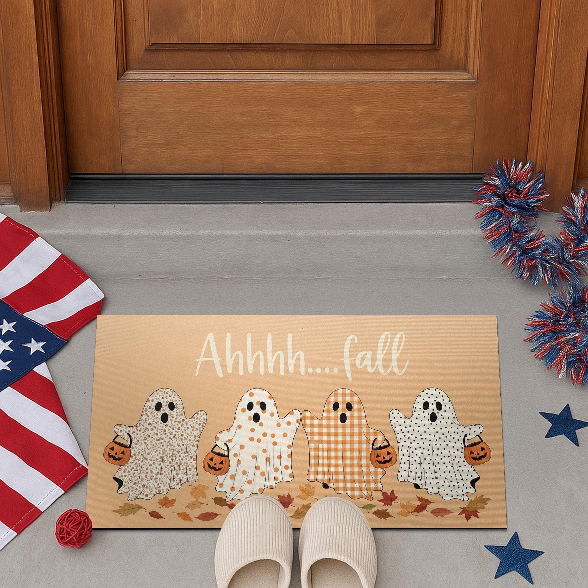 Ahhhh...Fall Ghost Doormat - Cute Trick-or-Treat Ghosts Fall Welcome Mat, Halloween Entry Rug