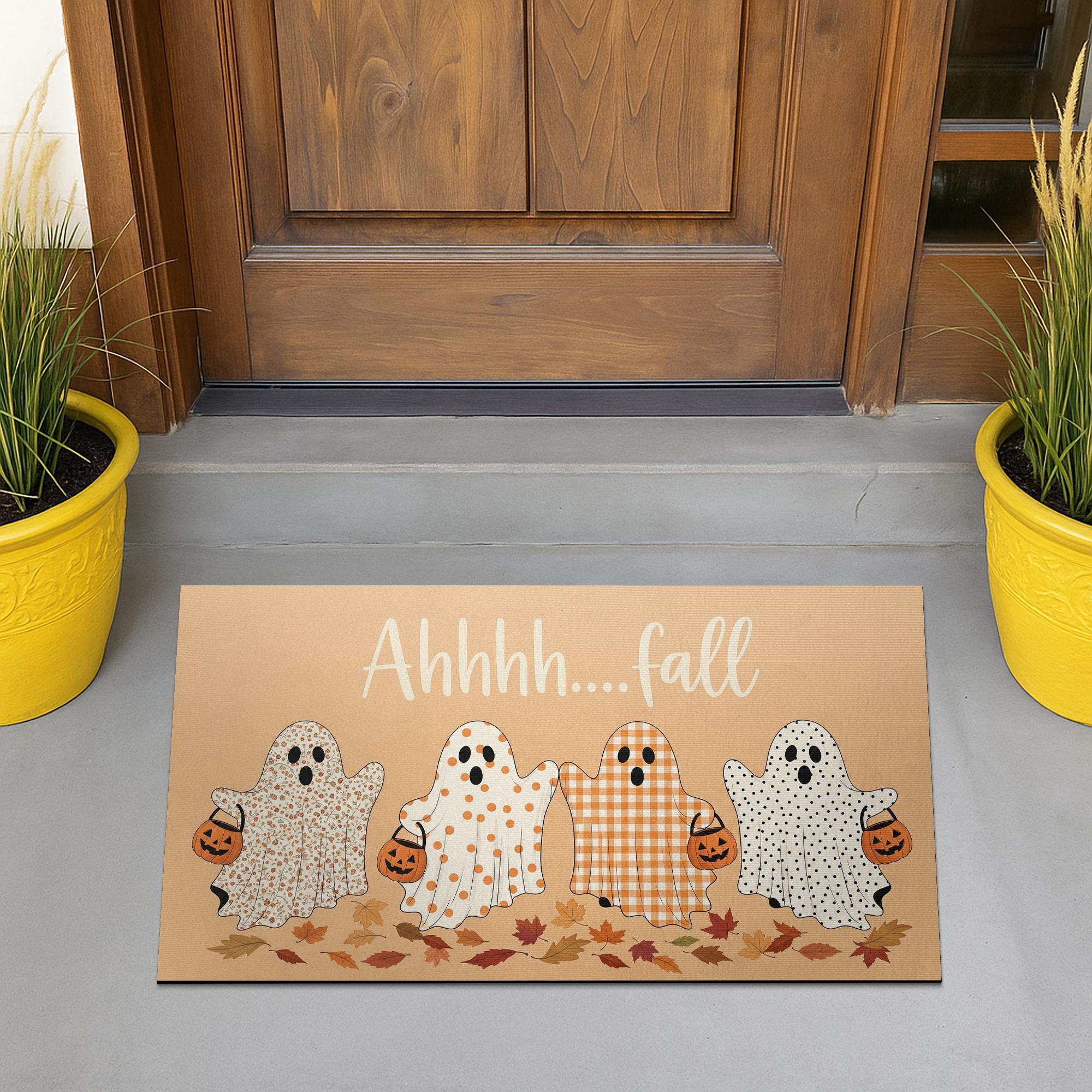 Ahhhh...Fall Ghost Doormat - Cute Trick-or-Treat Ghosts Fall Welcome Mat, Halloween Entry Rug