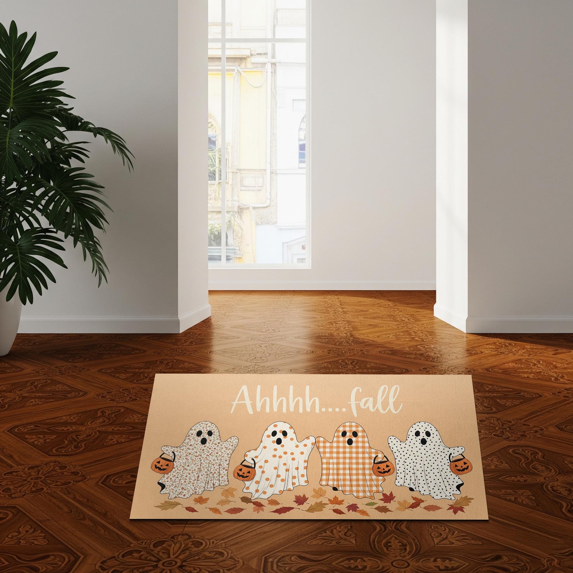 Ahhhh...Fall Ghost Doormat - Cute Trick-or-Treat Ghosts Fall Welcome Mat, Halloween Entry Rug