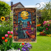Salem Witch Book Club Flag – Gothic Halloween Garden Banner – Spooky Reading Witch Skeleton Devil Yard Decor – Occult Bookish Gift