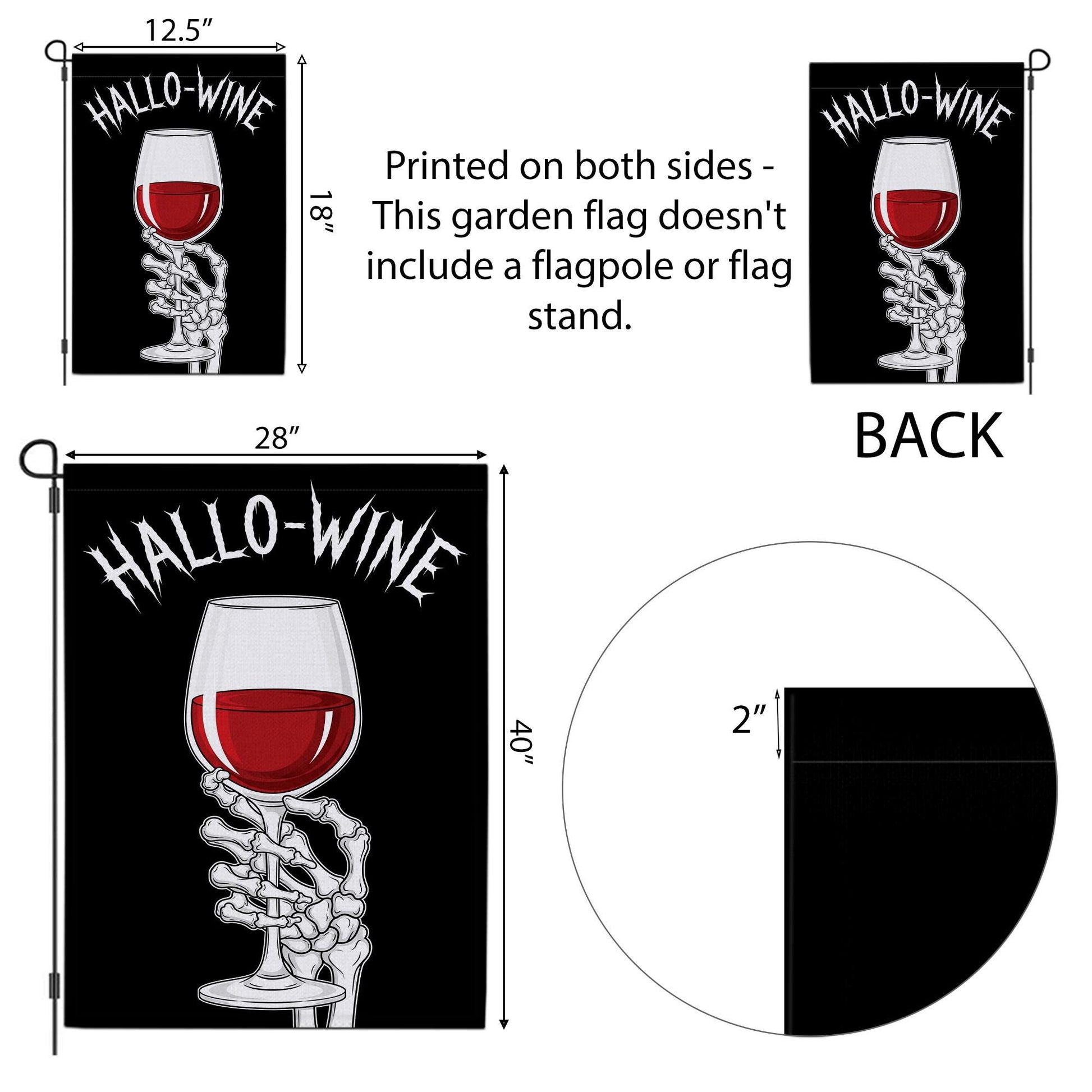 Hallo-Wine Garden Flag – Funny Skeleton Wine Halloween Yard Decor – Spooky Wine Lover Gift – Halloween Outdoor Flag for Witches