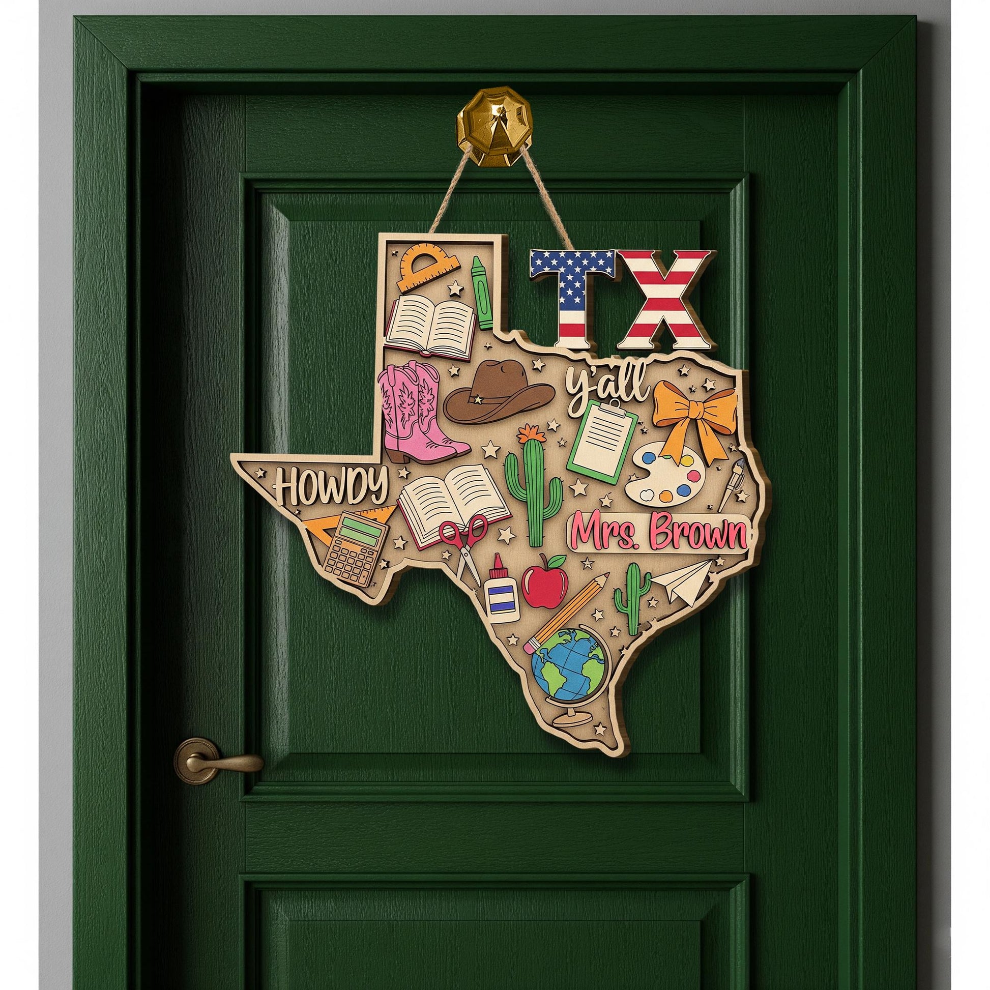 Custom Texas Teacher Door Sign – Personalized Classroom Decor, Western Wood Hanging, Back to School Gift for Teachers