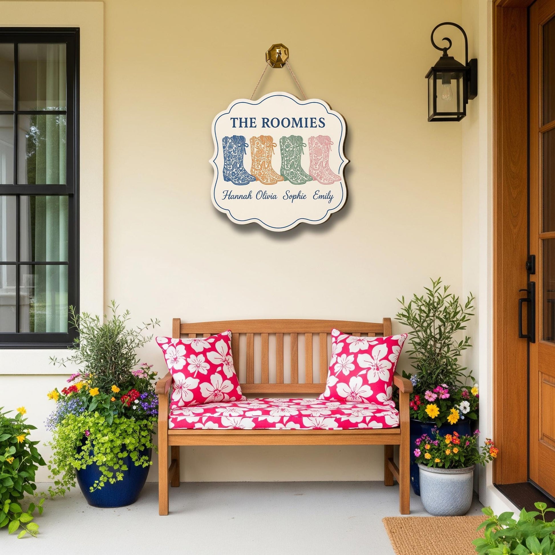 Custom Chinoiserie Dorm Door Sign | Personalized Roomie Cowboy Boot Plaque | Preppy Western College Door Hanger | Cute Sorority Decor