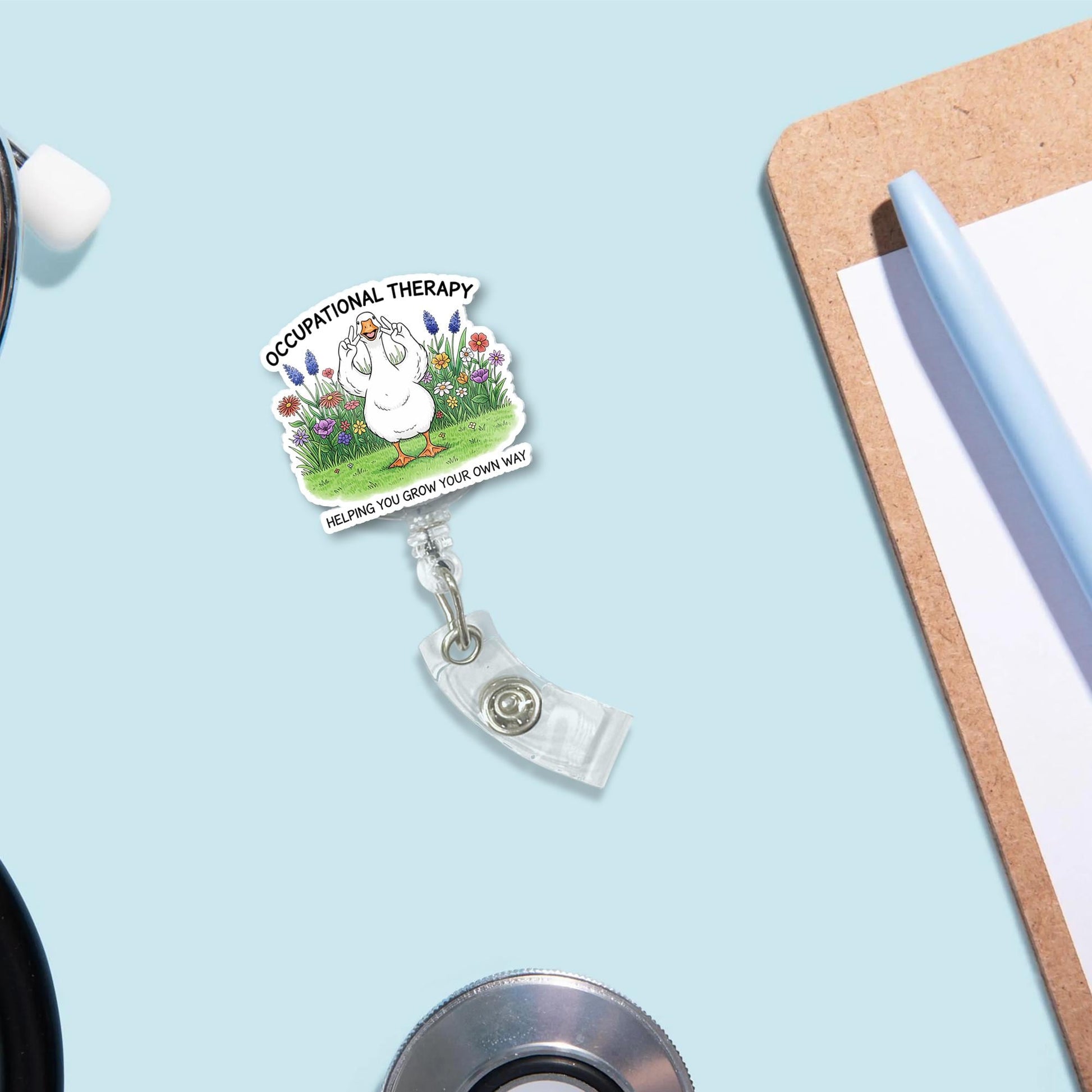 Goose Occupational Therapy Badge Reel – Funny OT ID Clip for Therapist, Helping You Grow Your Own Way, Cute Garden Name Holder