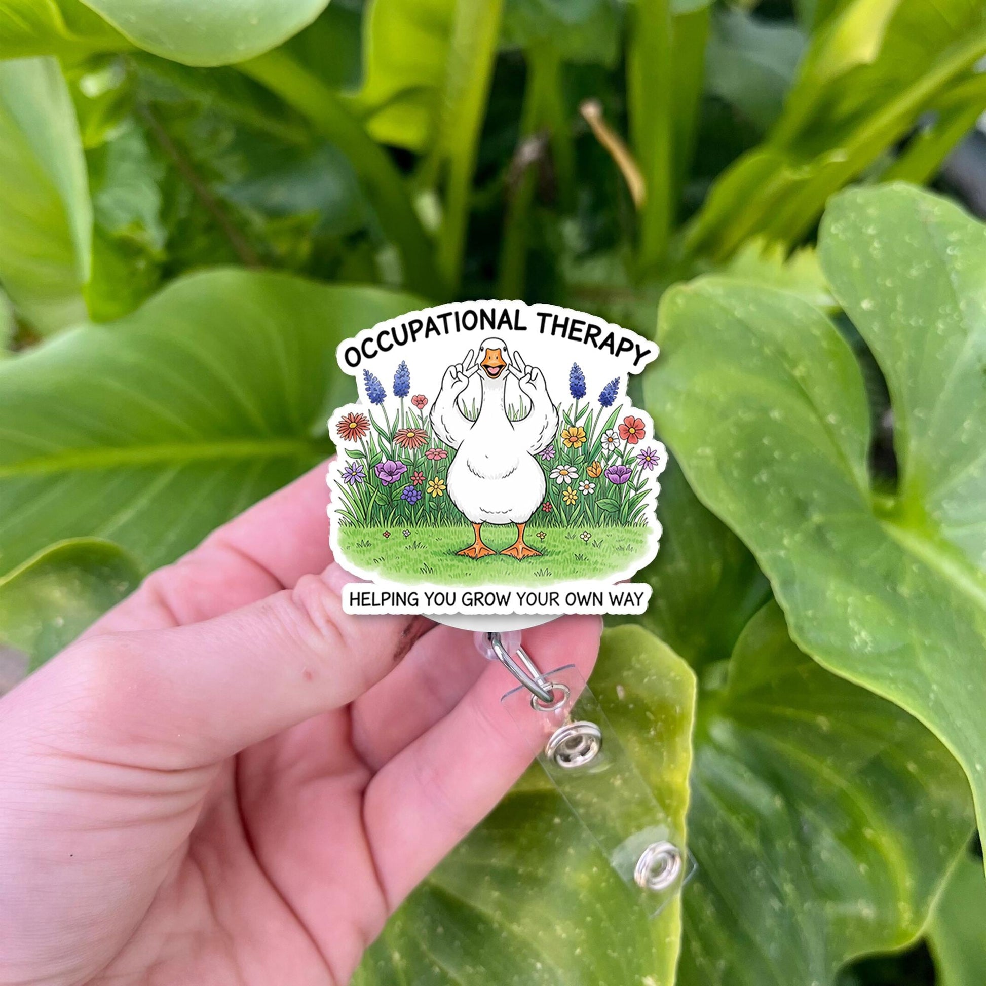 Goose Occupational Therapy Badge Reel – Funny OT ID Clip for Therapist, Helping You Grow Your Own Way, Cute Garden Name Holder