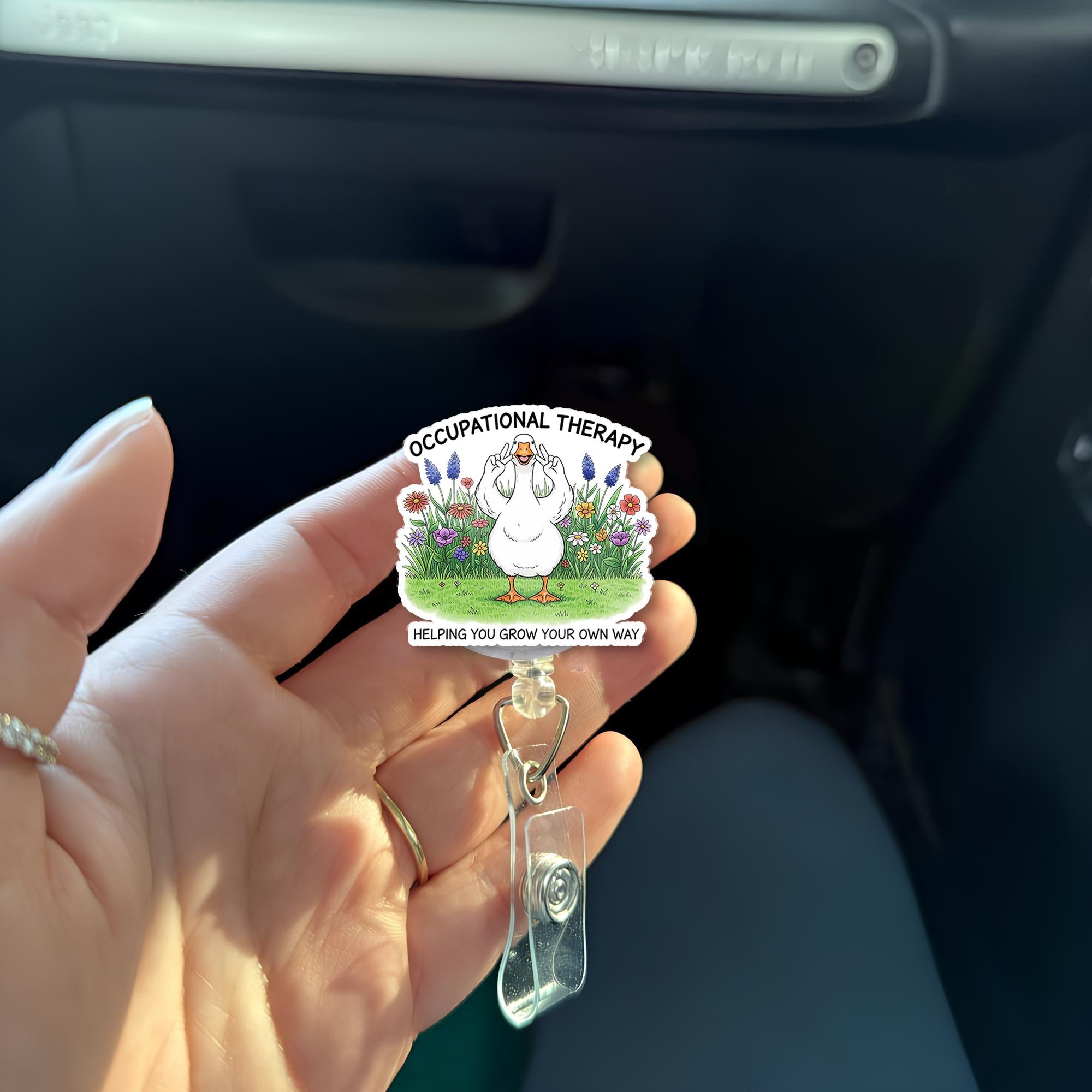 Goose Occupational Therapy Badge Reel – Funny OT ID Clip for Therapist, Helping You Grow Your Own Way, Cute Garden Name Holder