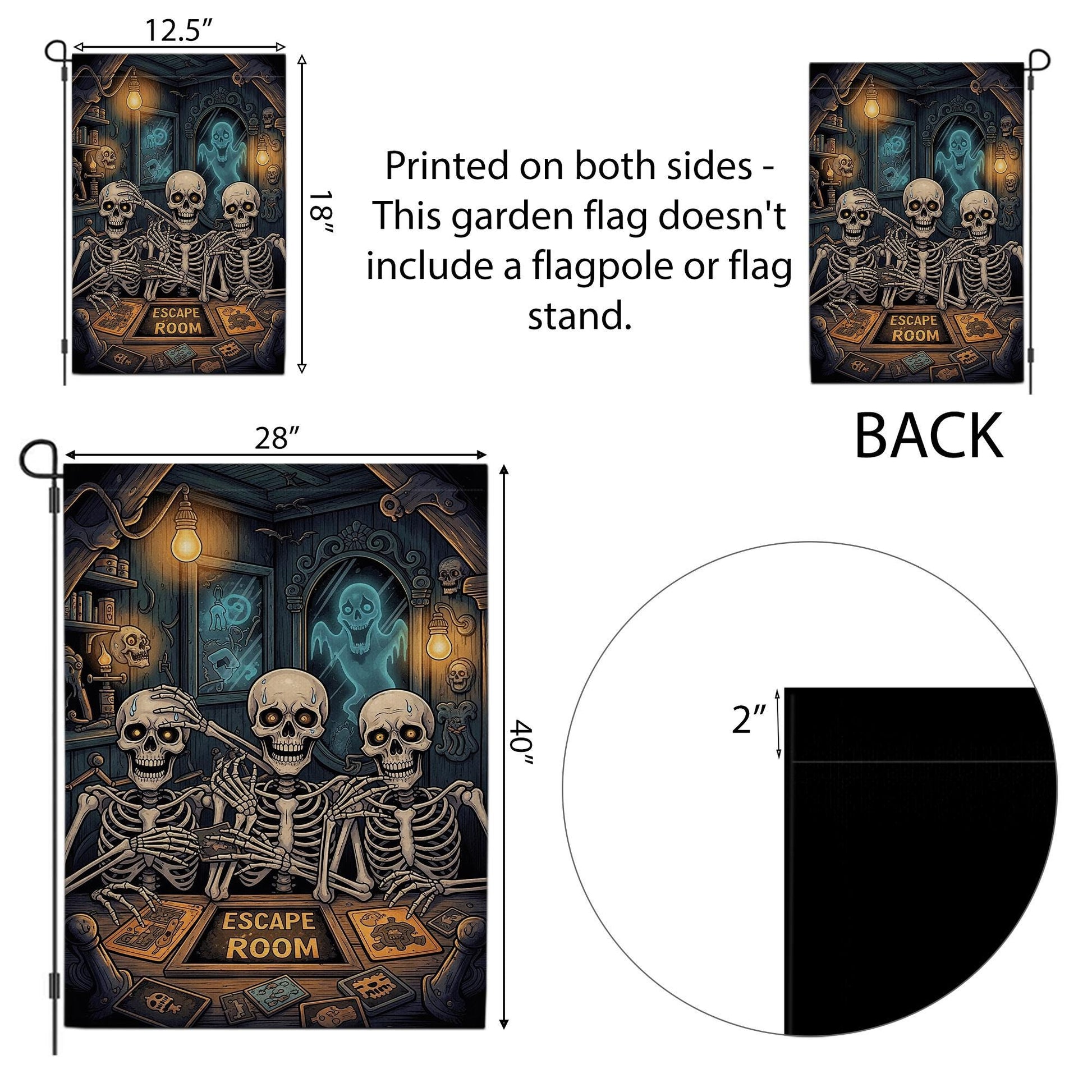 Funny Skeleton Escape Room Garden Flag – Spooky Halloween Outdoor Decor, Haunted Puzzle Game Yard Sign, Gothic Skeleton Humor Gift