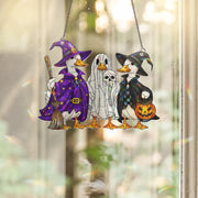 Halloween Duck Suncatcher, Funny Ducks in Costume, Stained Glass Style Window Hanging, Spooky Witchy Home Decor, Gift for Duck Lover