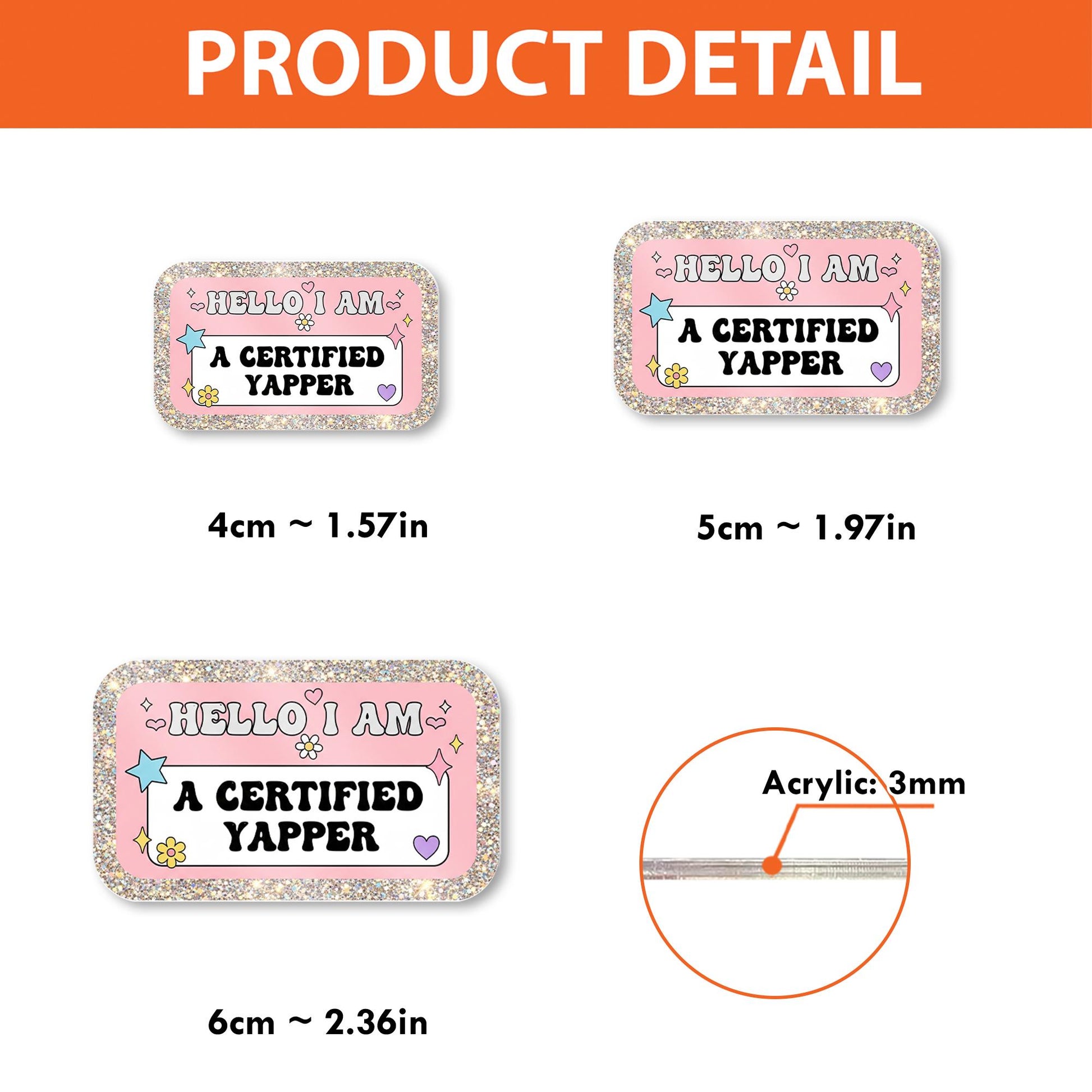 Hello I Am a Certified Yapper Badge Reel, Funny Nurse/Teacher ID Holder, Pink Glitter Acrylic Badge Clip for Talkative Pros