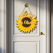 Sunflower Welcome Door Sign for Teacher – Custom Classroom Sign with Name, Teacher Welcome Classroom sign, Back to School Gift for Teacher
