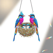 Colorful Bird Family Window Suncatcher – Stained Glass Look Hanging Decor for Bird Lovers, Spring Gift, Nature Sunlight Catcher