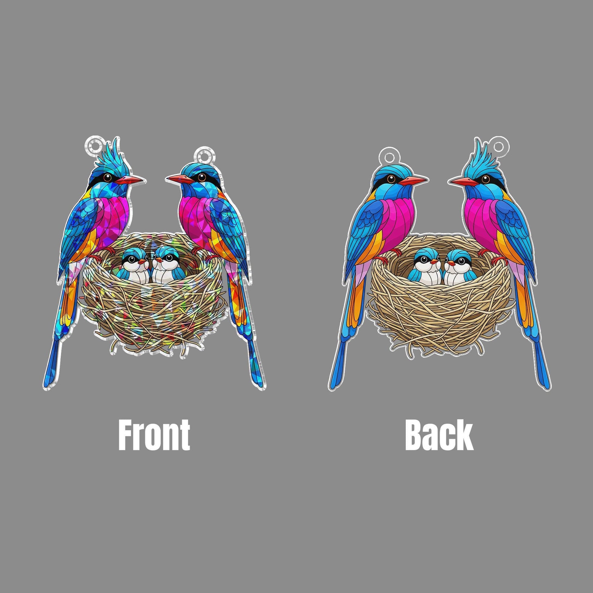 Colorful Bird Family Window Suncatcher – Stained Glass Look Hanging Decor for Bird Lovers, Spring Gift, Nature Sunlight Catcher