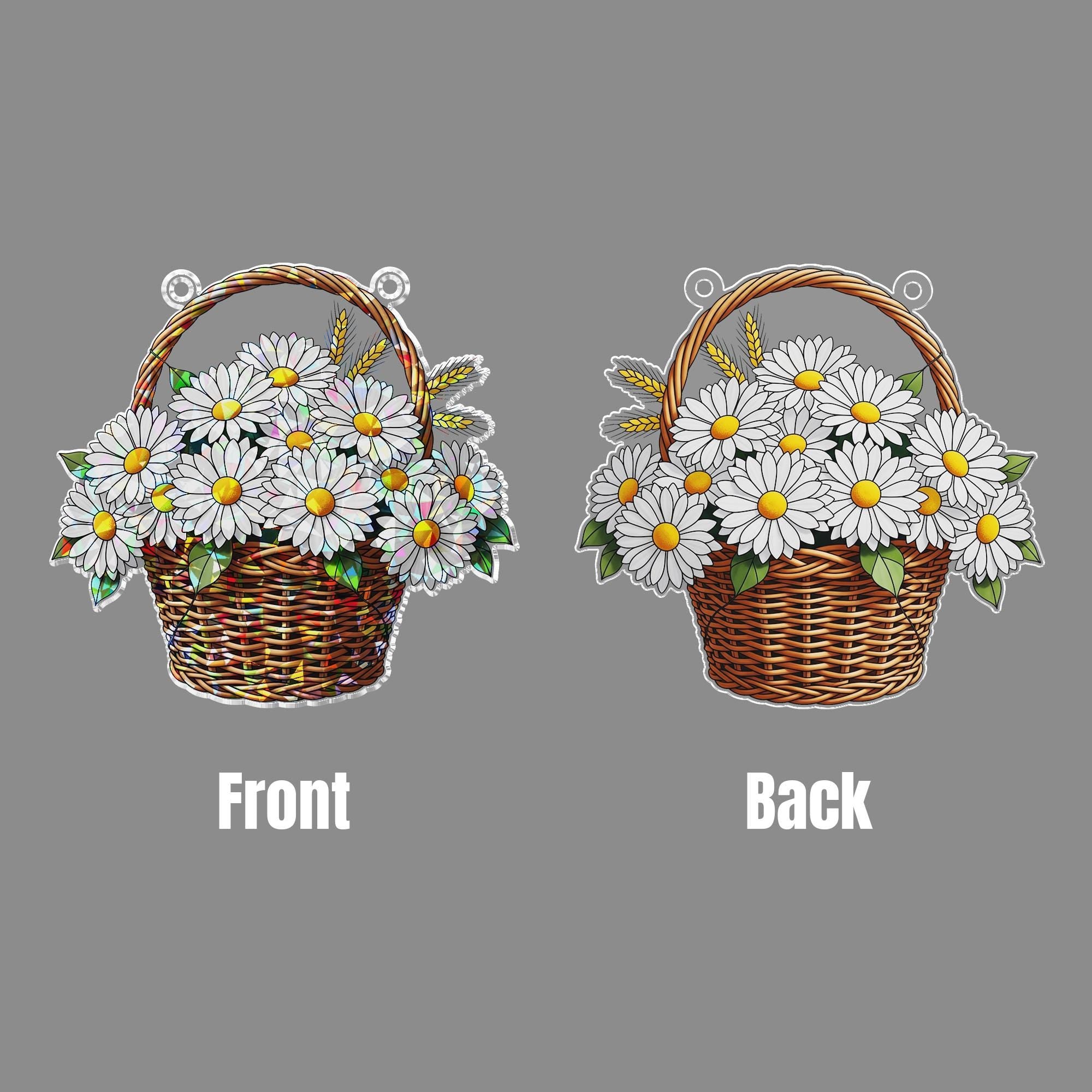 Daisy Basket Suncatcher – Stained Glass Look Window Hanging Floral Decor, Spring Gift for Mom, Cottagecore Daisy Window Ornament