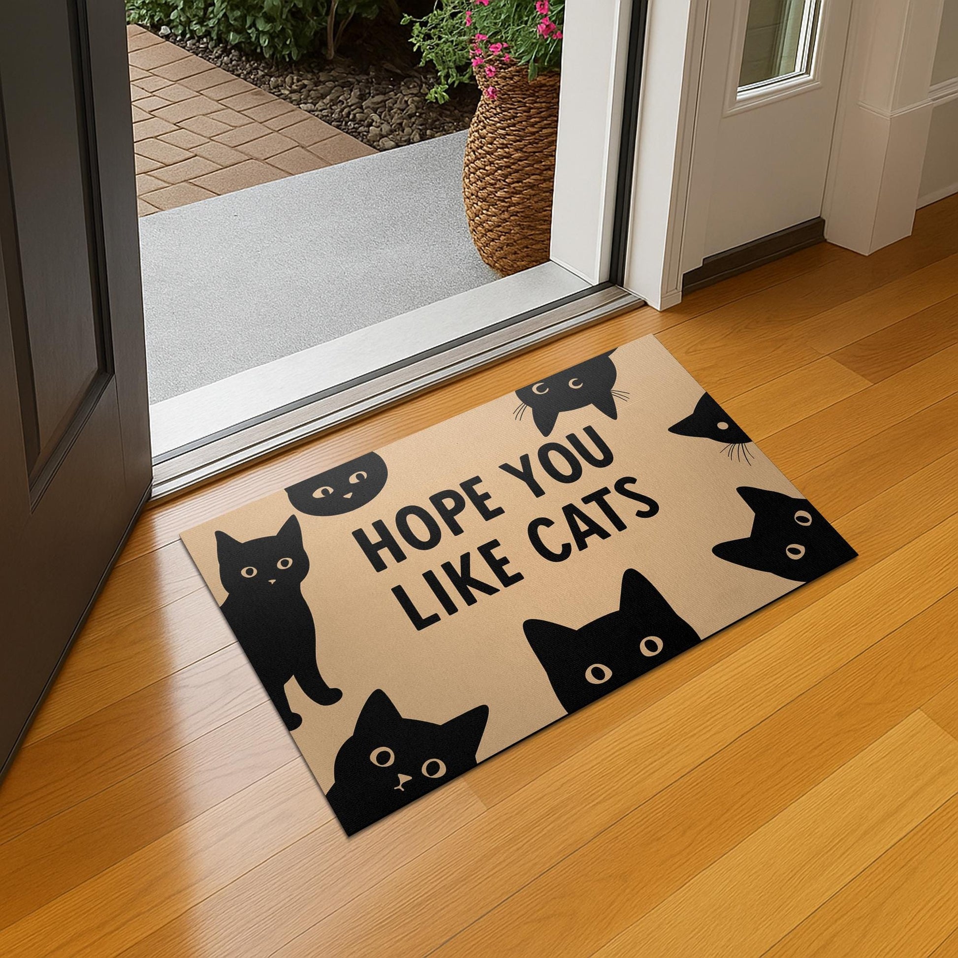 Funny Cat Doormat - Hope You Like Cats Welcome Mat, Cute Black Cat Outdoor Rug for Porch or Entryway, Cat Lover Housewarming Gift, Pet Lover