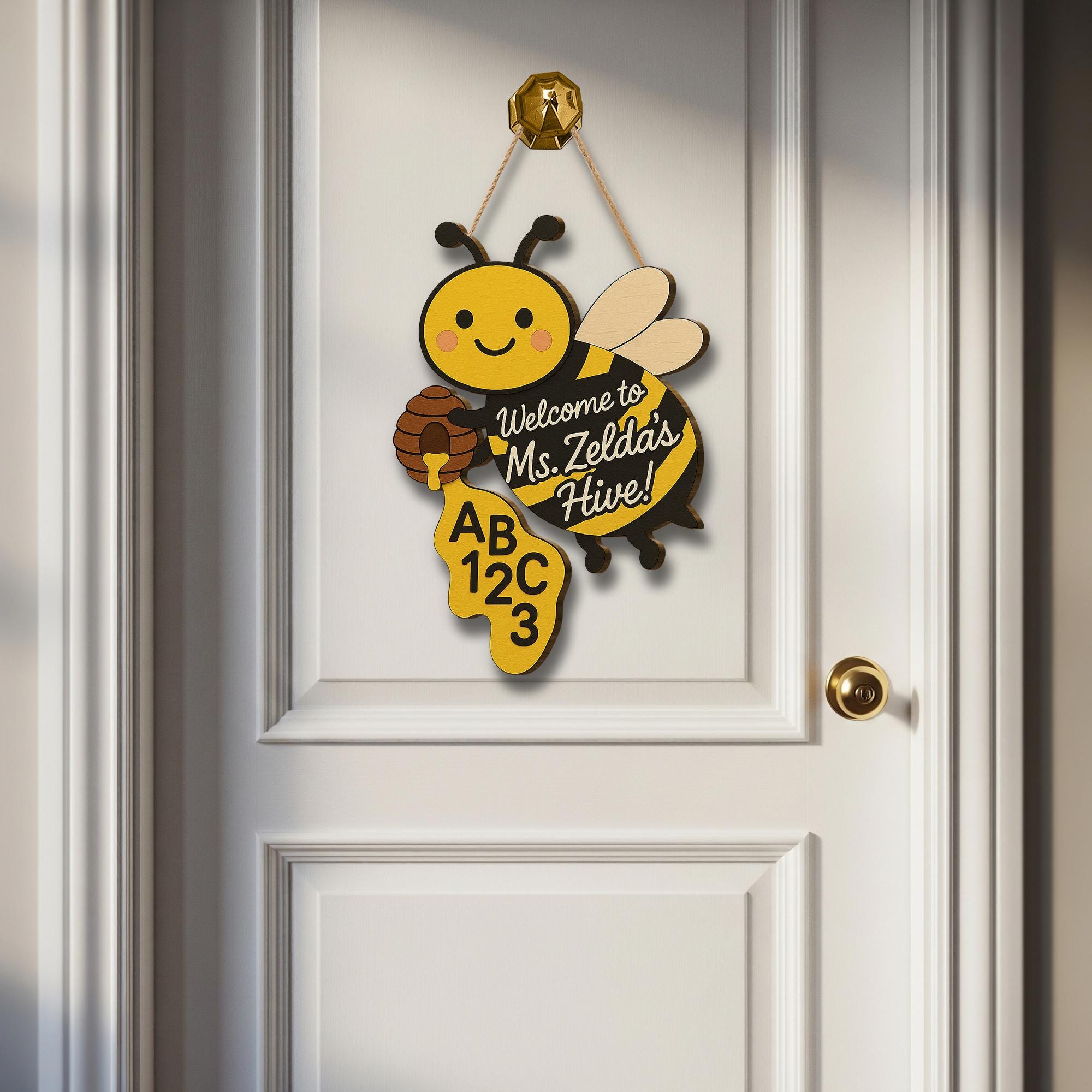 Welcome to Hive Bee Classroom with Teacher Custom Name Door Sign – Cute Back to School Teacher Decor, Preschool Kindergarten Name Sign