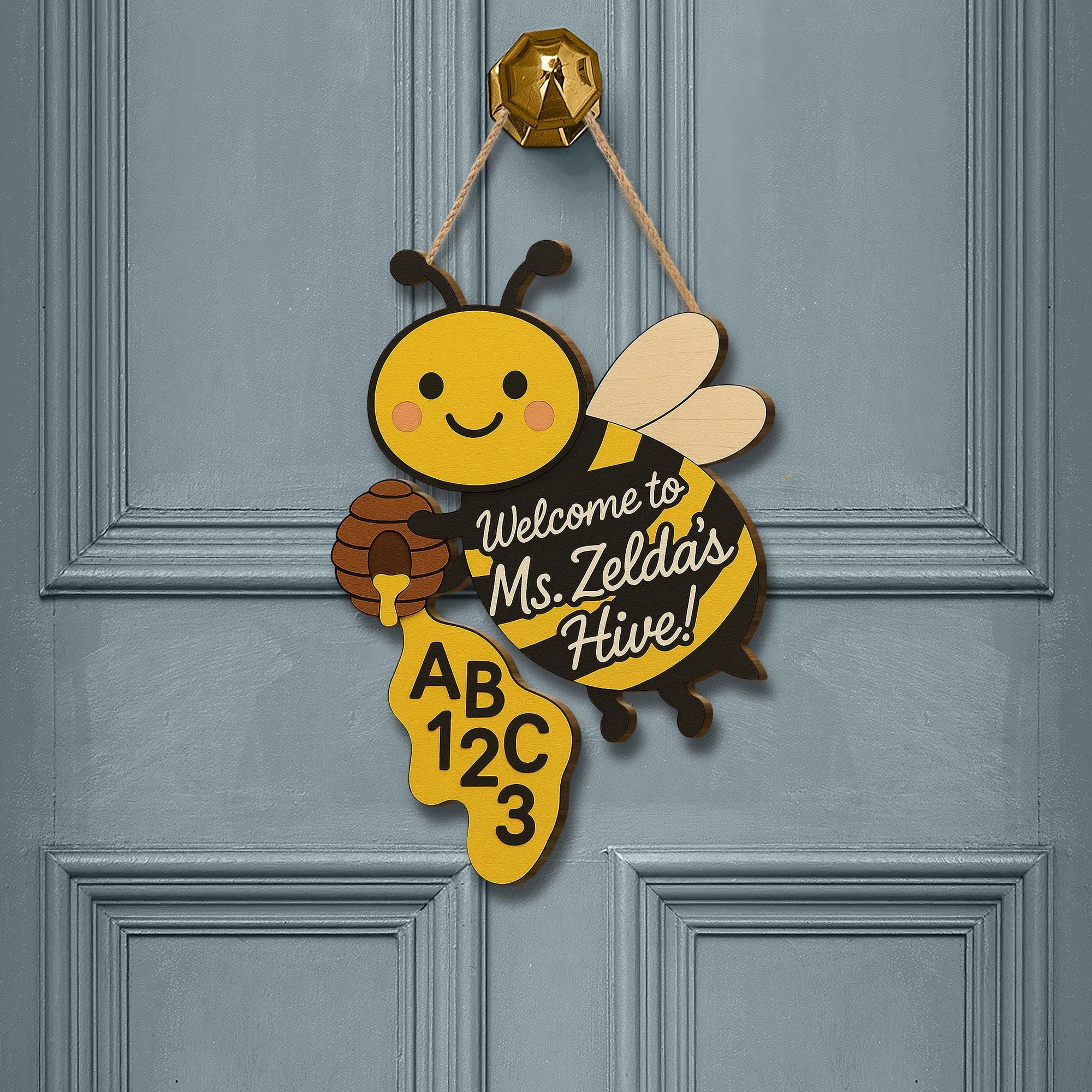 Welcome to Hive Bee Classroom with Teacher Custom Name Door Sign – Cute Back to School Teacher Decor, Preschool Kindergarten Name Sign