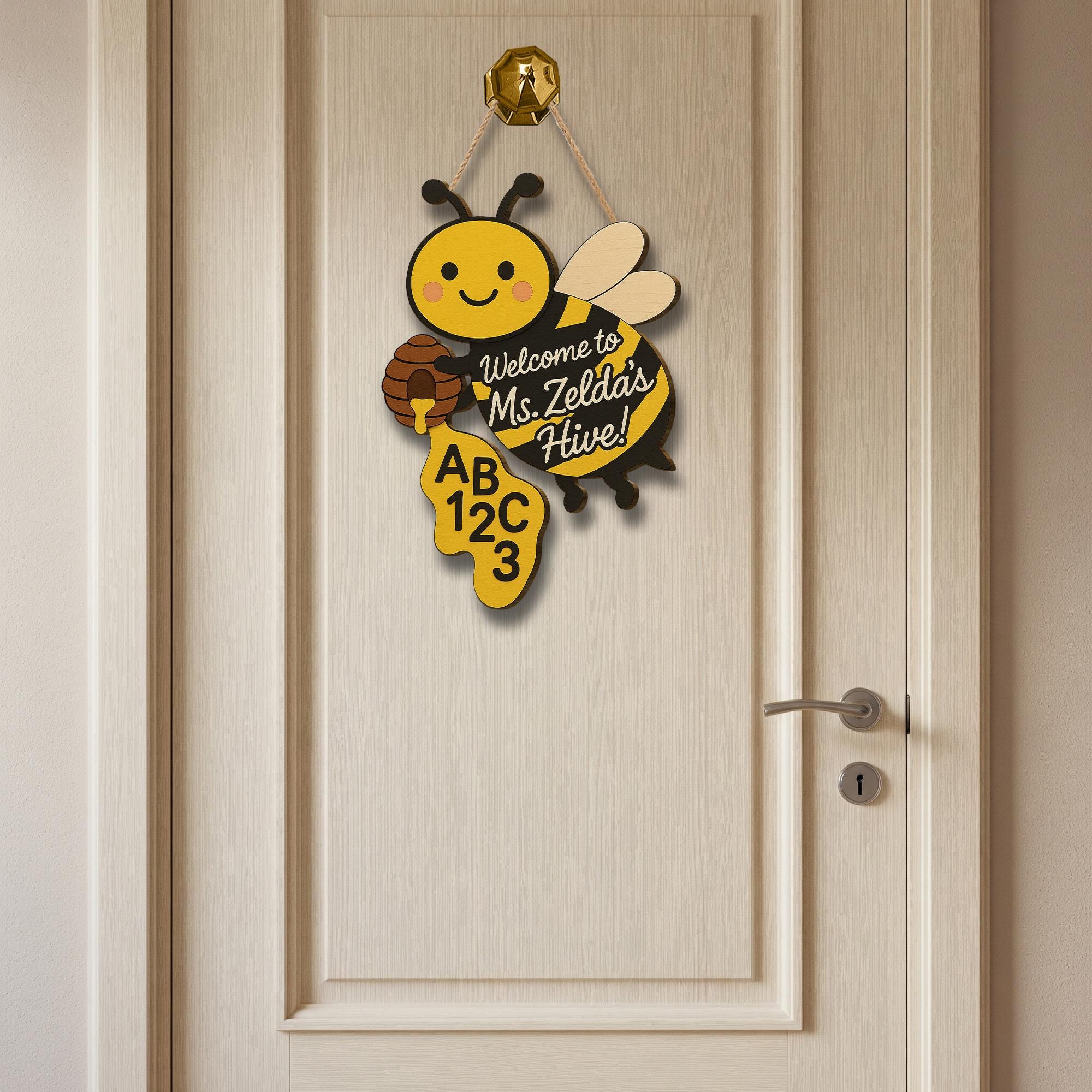 Welcome to Hive Bee Classroom with Teacher Custom Name Door Sign – Cute Back to School Teacher Decor, Preschool Kindergarten Name Sign