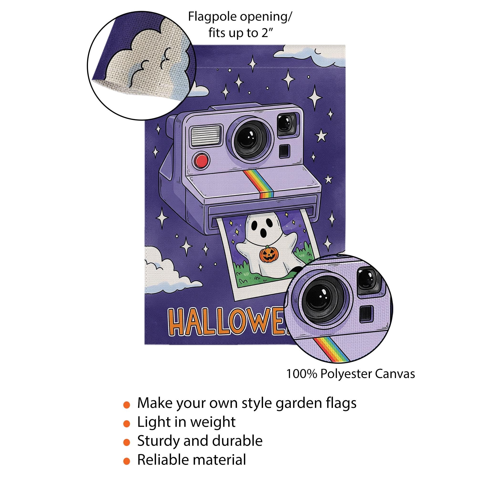 Retro Halloween Garden Flag, Cute Ghost Vintage Camera Yard Flag, Spooky Cute Fall Lawn Decor, 90s Style Outdoor Banner