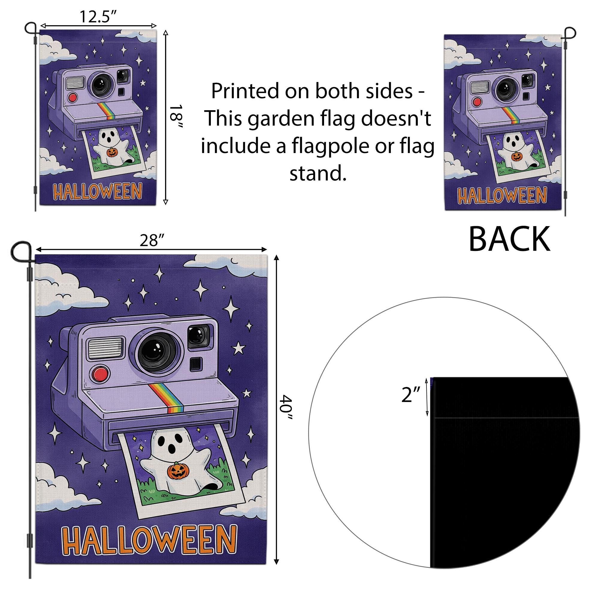 Retro Halloween Garden Flag, Cute Ghost Vintage Camera Yard Flag, Spooky Cute Fall Lawn Decor, 90s Style Outdoor Banner