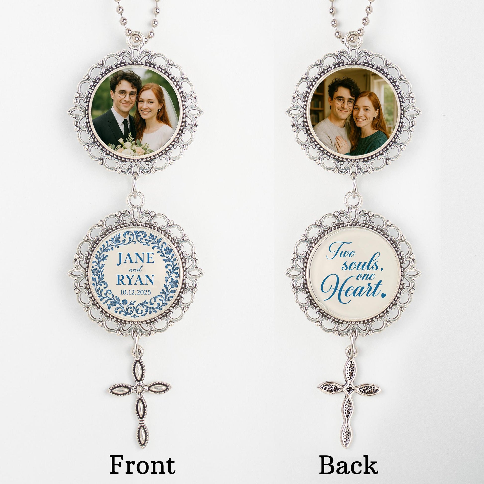 Personalized Wedding Bouquet Charm – Custom Photo & Cross Charm with Names, Date – Christian Bride Keepsake or Gift for Couple