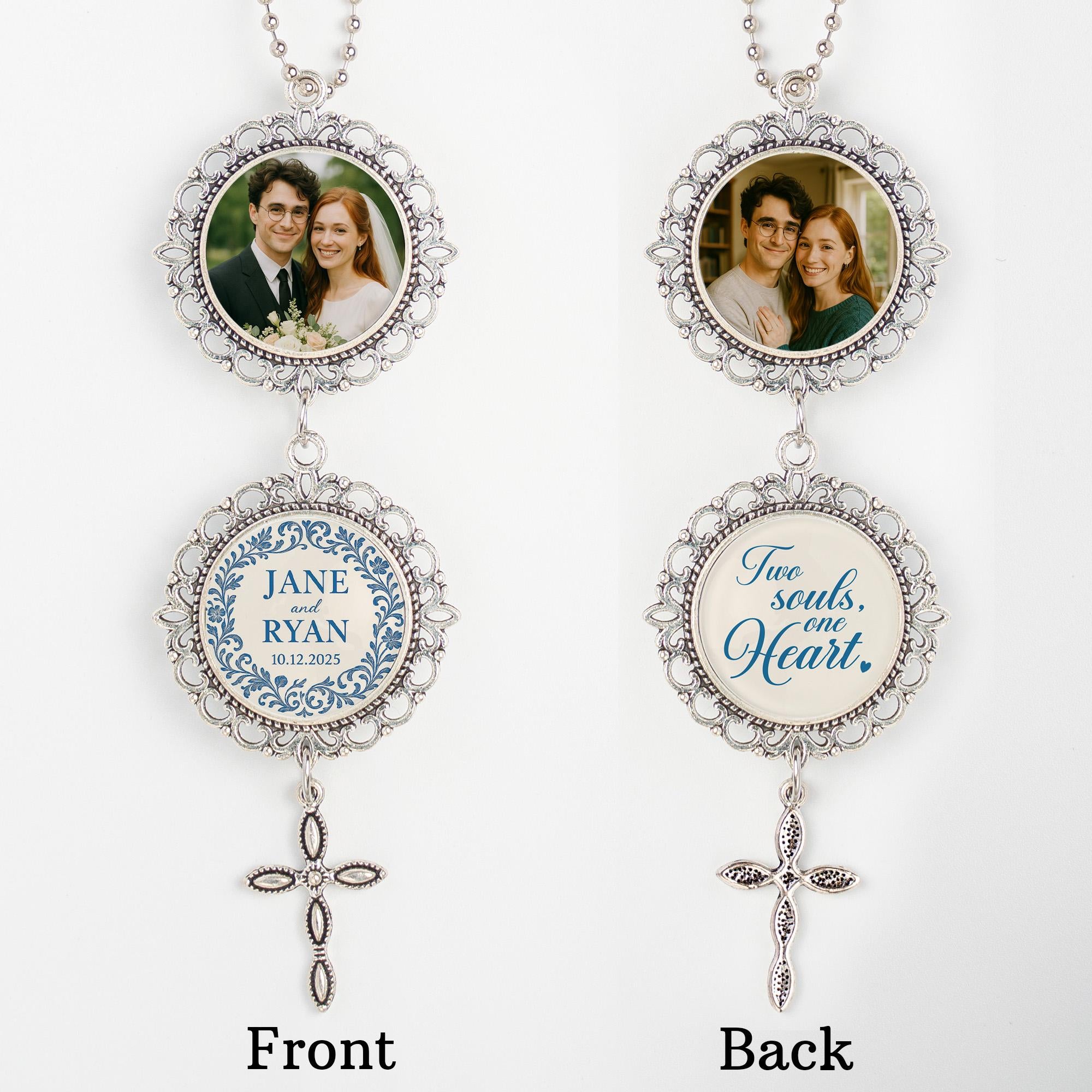 Personalized Wedding Bouquet Charm – Custom Photo & Cross Charm with Names, Date – Christian Bride Keepsake or Gift for Couple