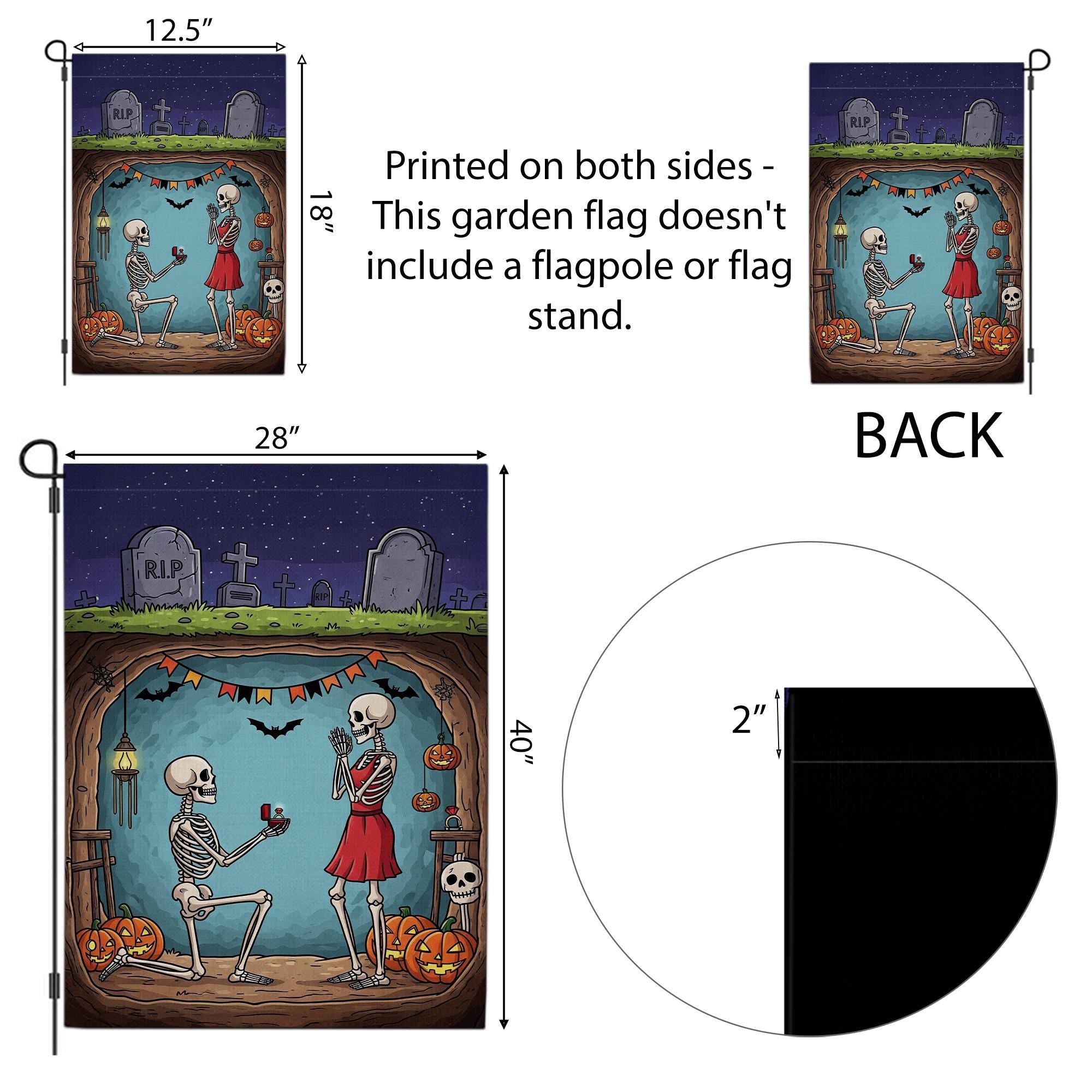 Gothic Halloween Garden Flag, Skeleton Proposal Yard Flag, Romantic Spooky Fall Lawn Decor, 'Til Death Outdoor Banner