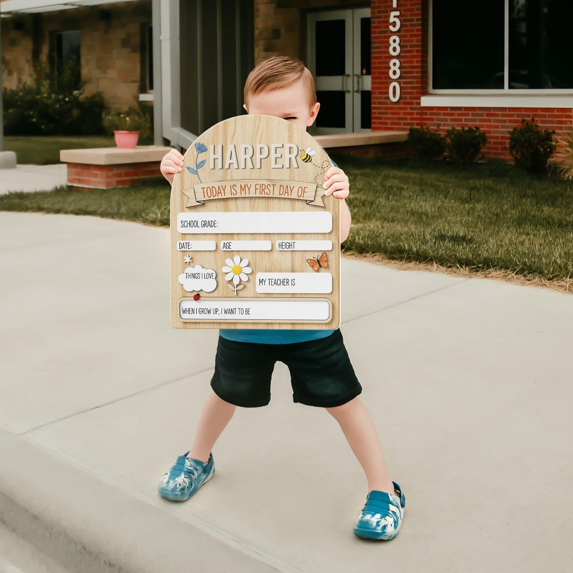First Day of School Sign for Kids, Custom Name and Grade Board, Reusable Milestone Photo Prop, Back to School Gift Idea