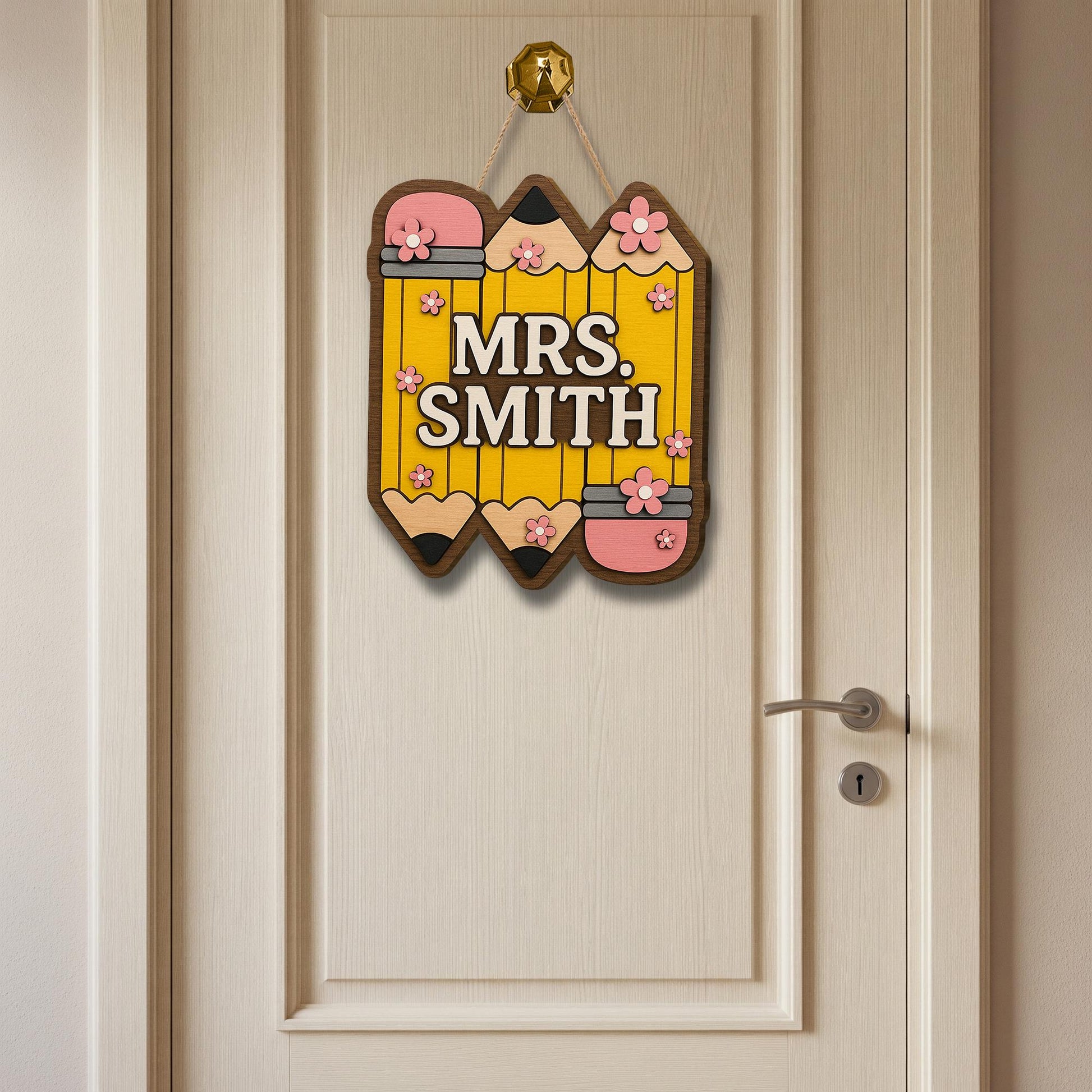 Personalized Teacher Door Sign, 3D Wooden Pencil Name Plaque, Classroom Decor Gift, Custom Back to School Hanging Sign