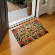 Personalized Teacher Doormat, Welcome to Classroom Rug, Custom Classroom Door Mat, Floral School Entry Decor, Teacher Doormat