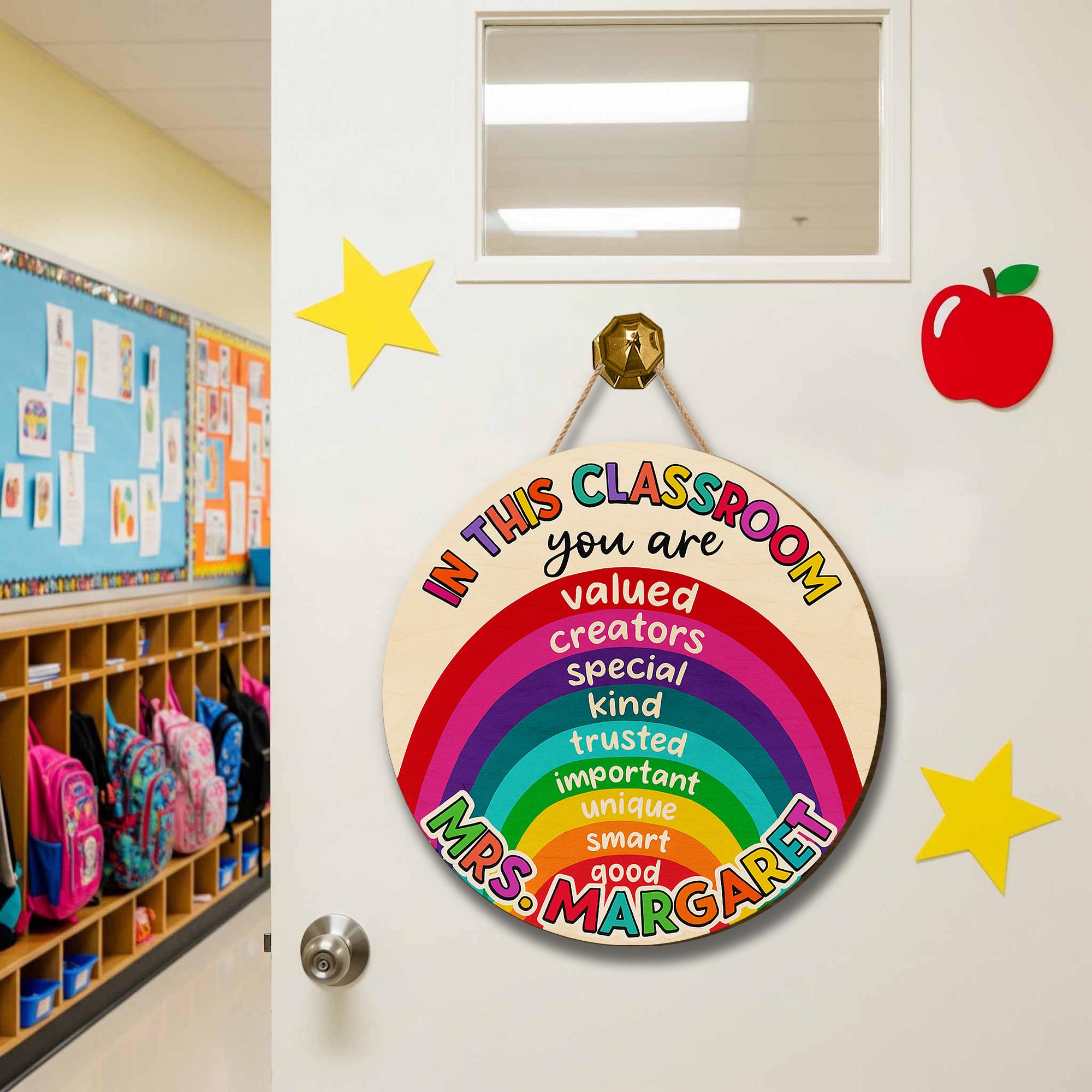 Rainbow Classroom Sign for Teachers – Personalized Door Hanger with Positive Affirmations, Back to School Custom Name Sign, Teacher Gift