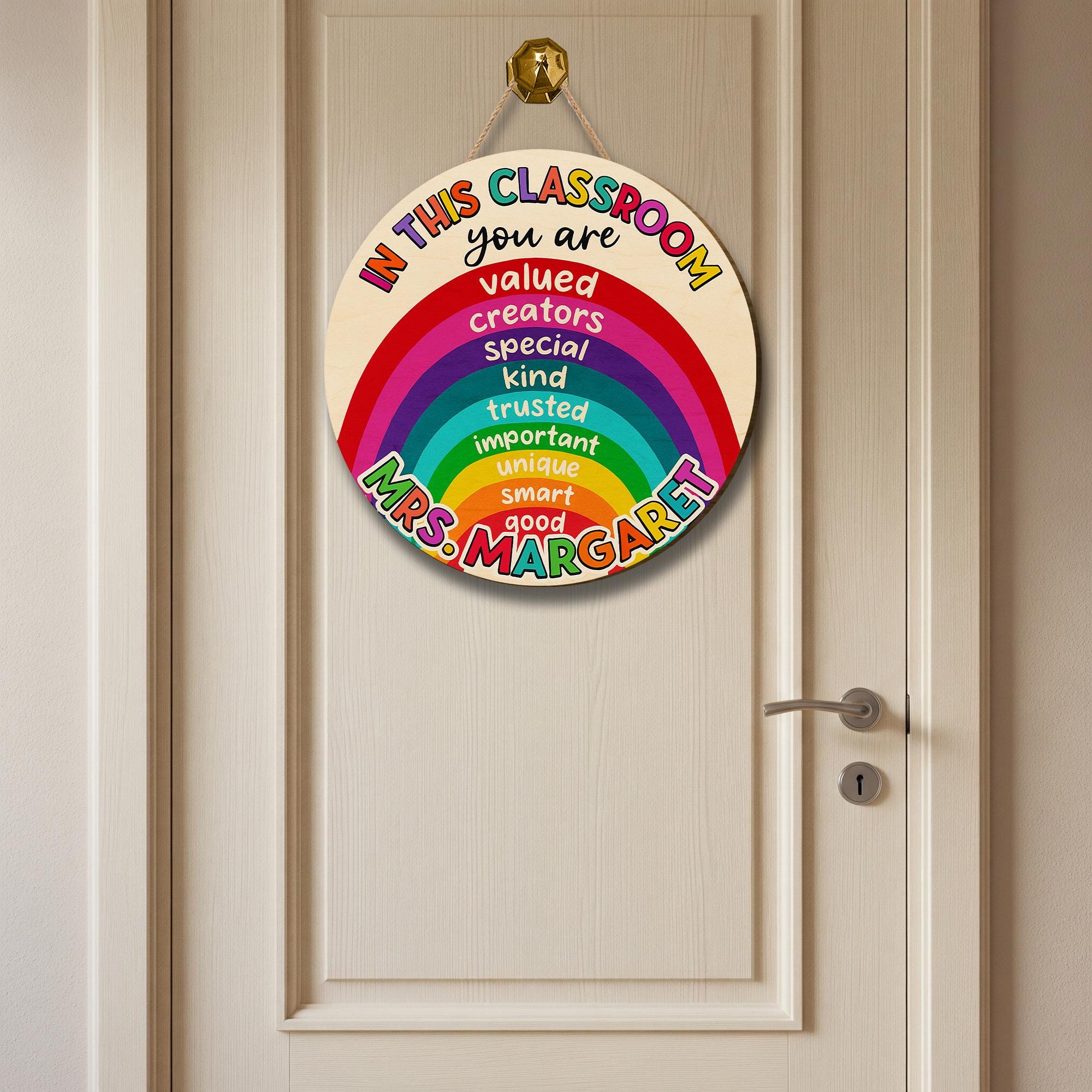 Rainbow Classroom Sign for Teachers – Personalized Door Hanger with Positive Affirmations, Back to School Custom Name Sign, Teacher Gift