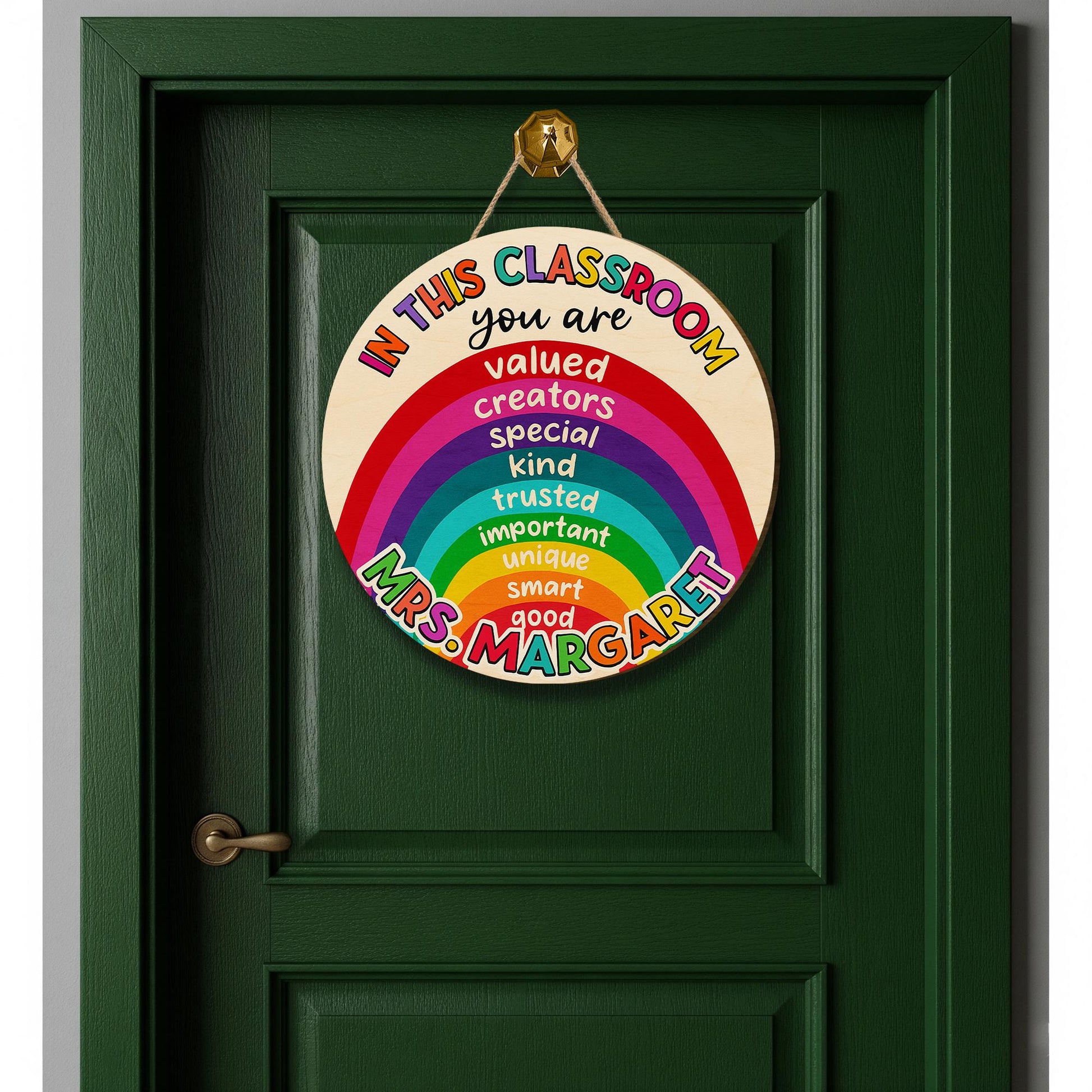 Rainbow Classroom Sign for Teachers – Personalized Door Hanger with Positive Affirmations, Back to School Custom Name Sign, Teacher Gift
